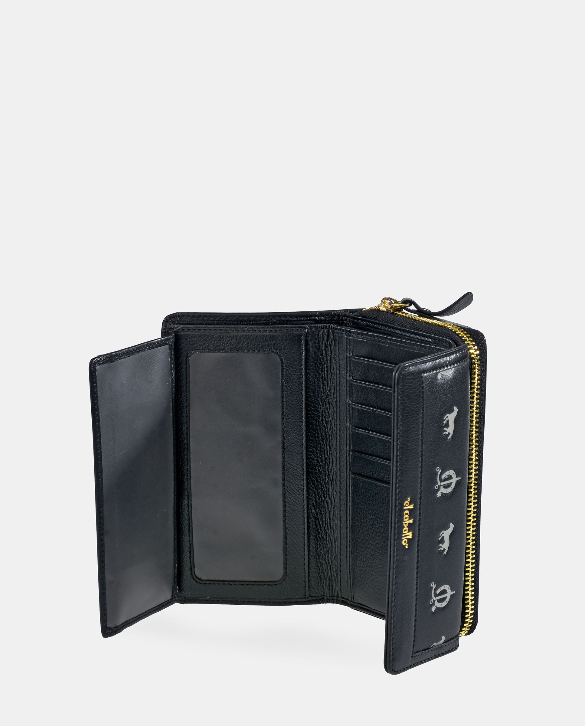 Porta-Moedas em Vaqueta e Lona com Secção para Notas e Aba - Cor de Tijolo Preto-4