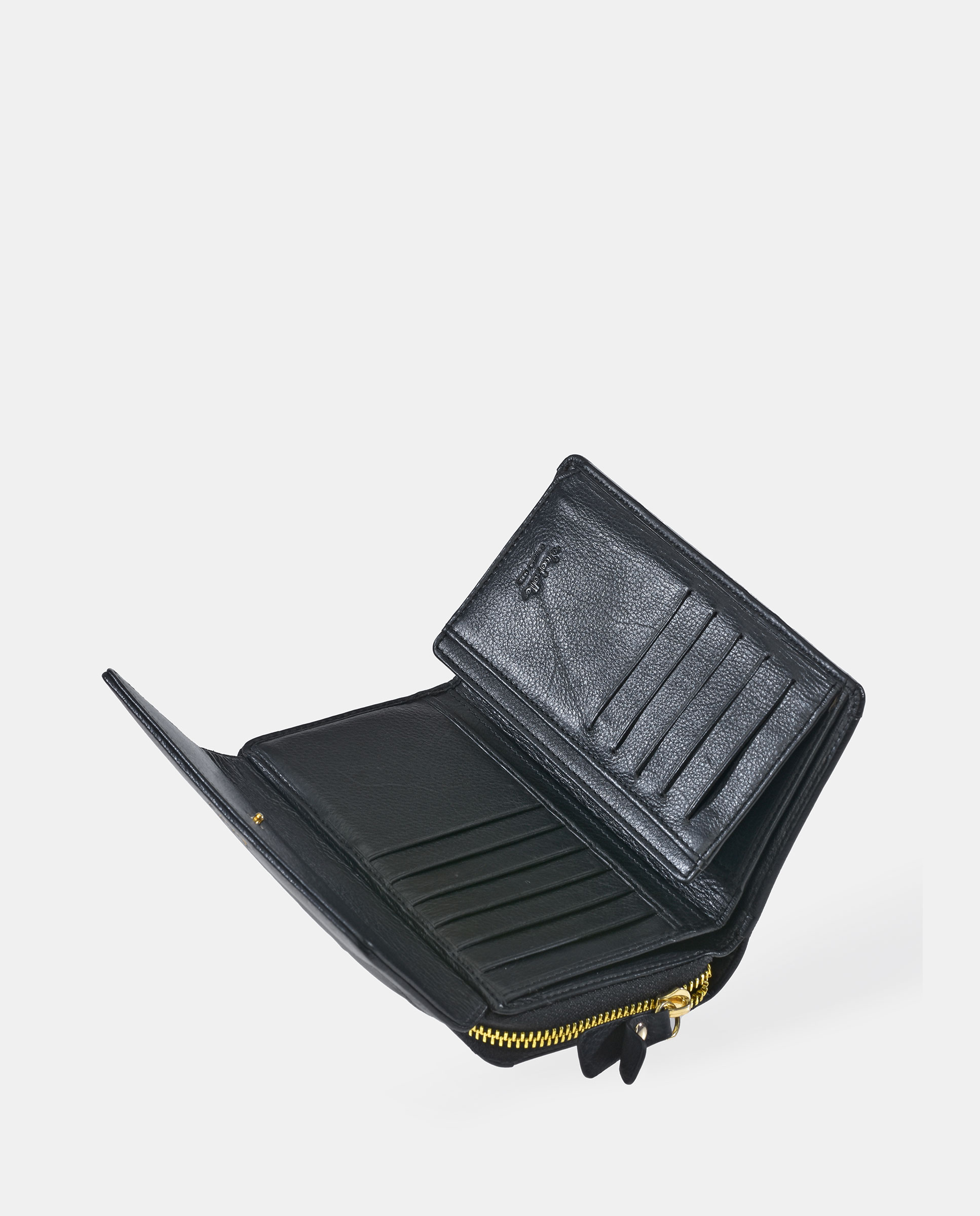 Porta-Moedas em Vaqueta e Lona com Secção para Notas e Aba - Cor de Tijolo Preto-5