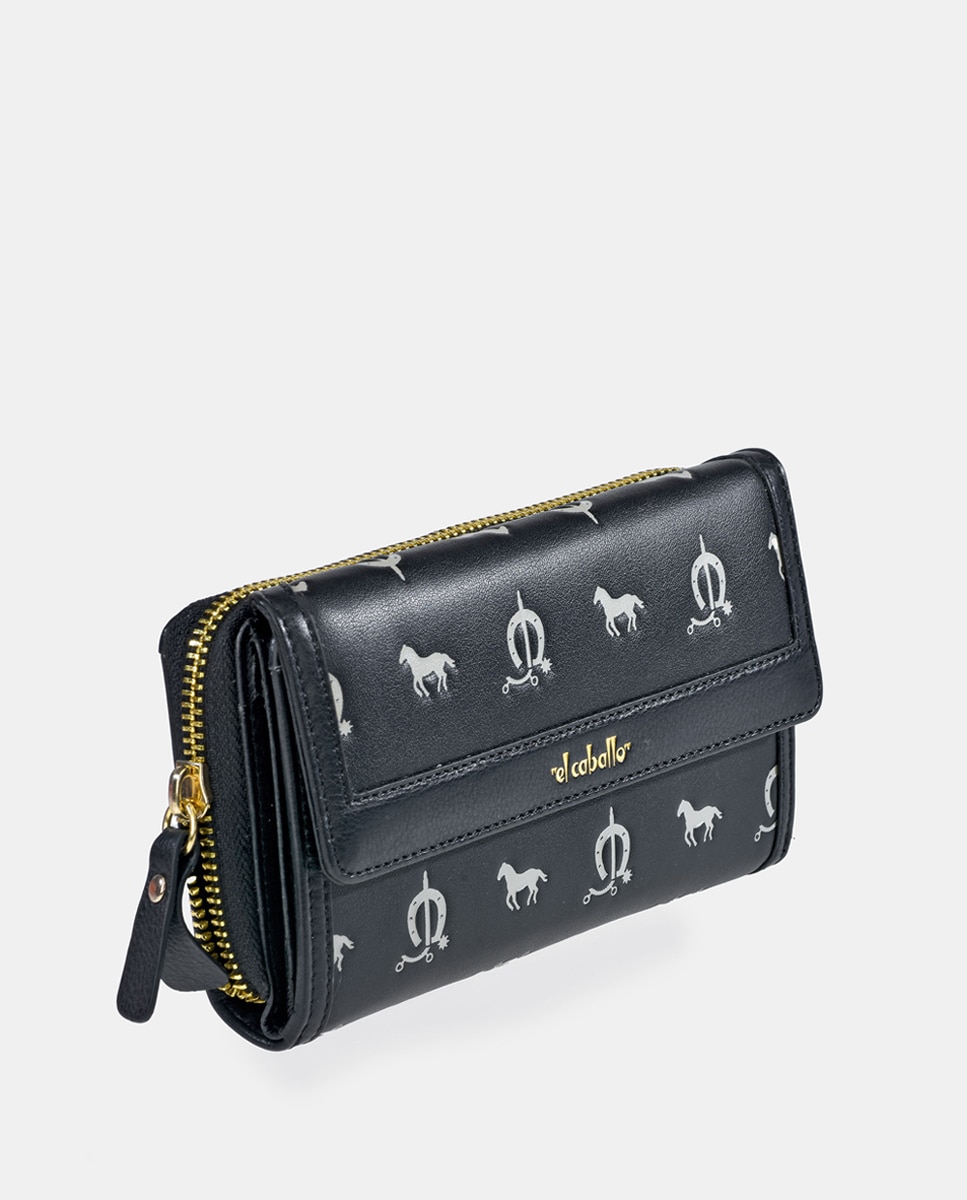Porta-Moedas em Vaqueta e Lona com Secção para Notas e Aba - Cor de Tijolo Preto-7