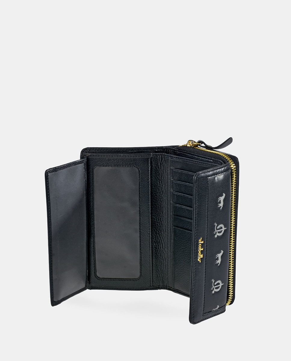 Porta-Moedas em Vaqueta e Lona com Secção para Notas e Aba - Cor de Tijolo Preto-9