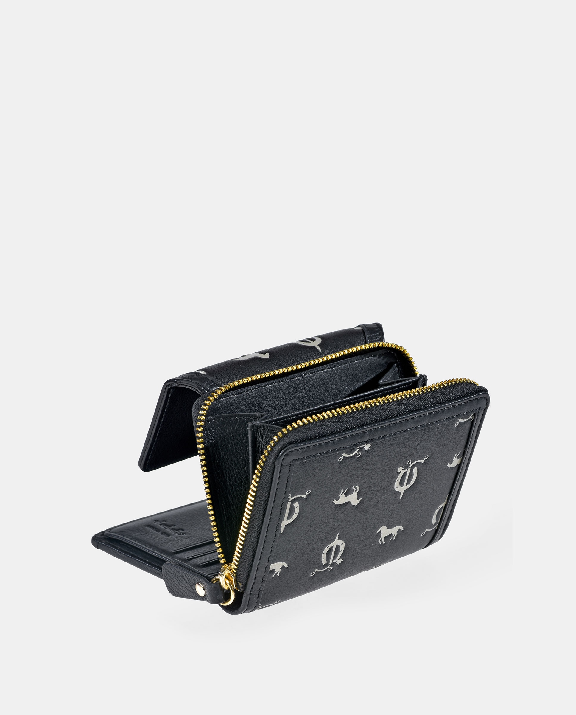 Porta-Moedas Pequeno em Vaqueta e Lona com Secção para Notas e Aba - Cor de Tijolo Preto-3