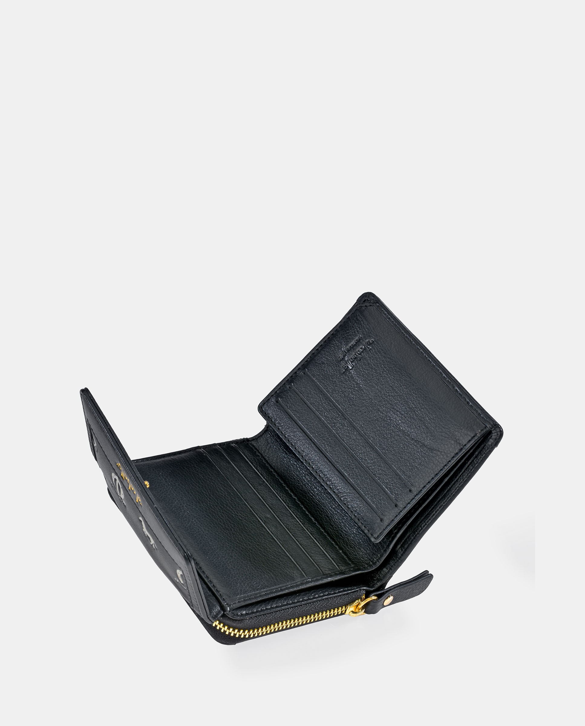 Porta-Moedas Pequeno em Vaqueta e Lona com Secção para Notas e Aba - Cor de Tijolo Preto-5