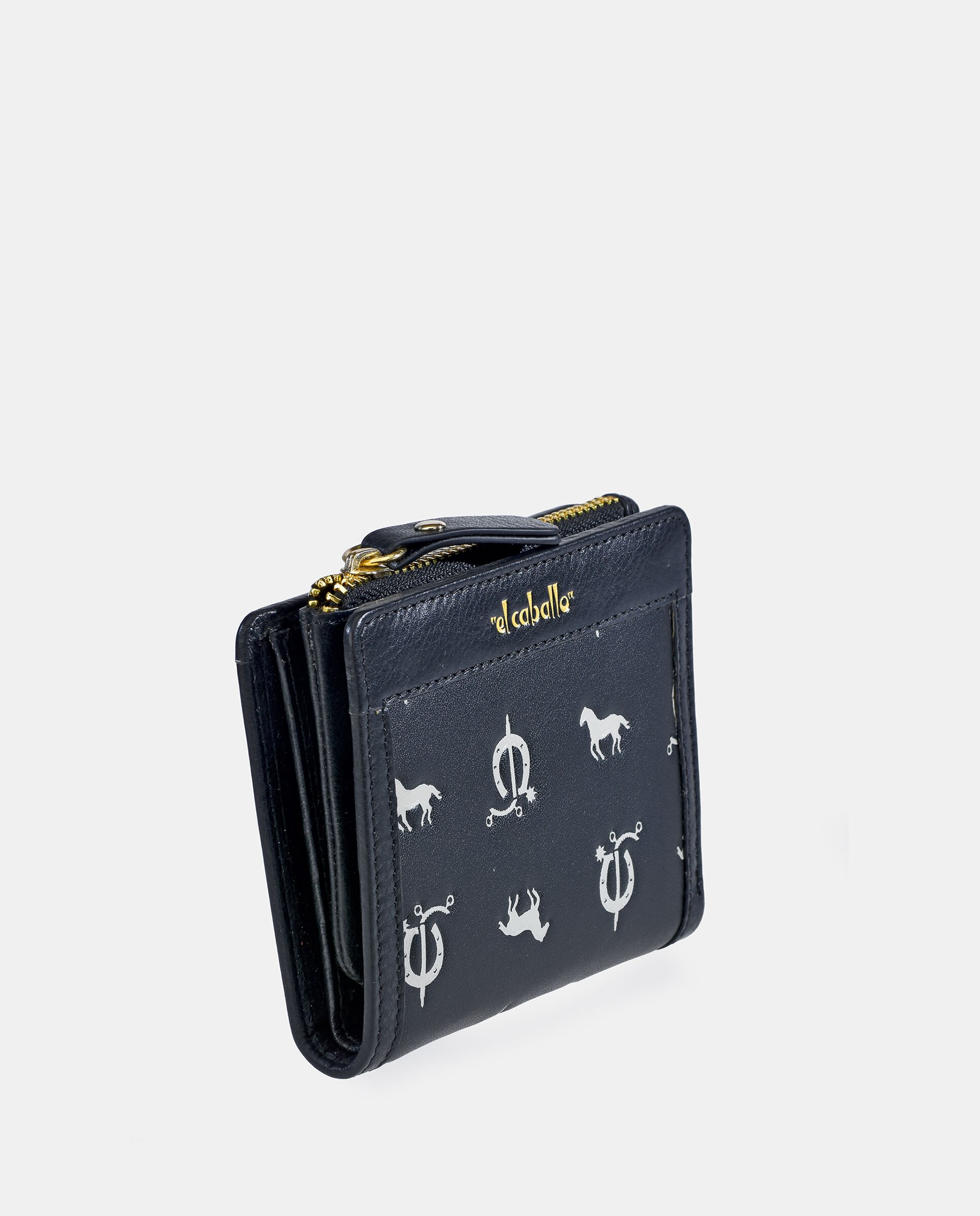Porta-Moedas Compacto em Vaqueta e Lona com Secção para Notas - Cor de Tijolo Preto-2