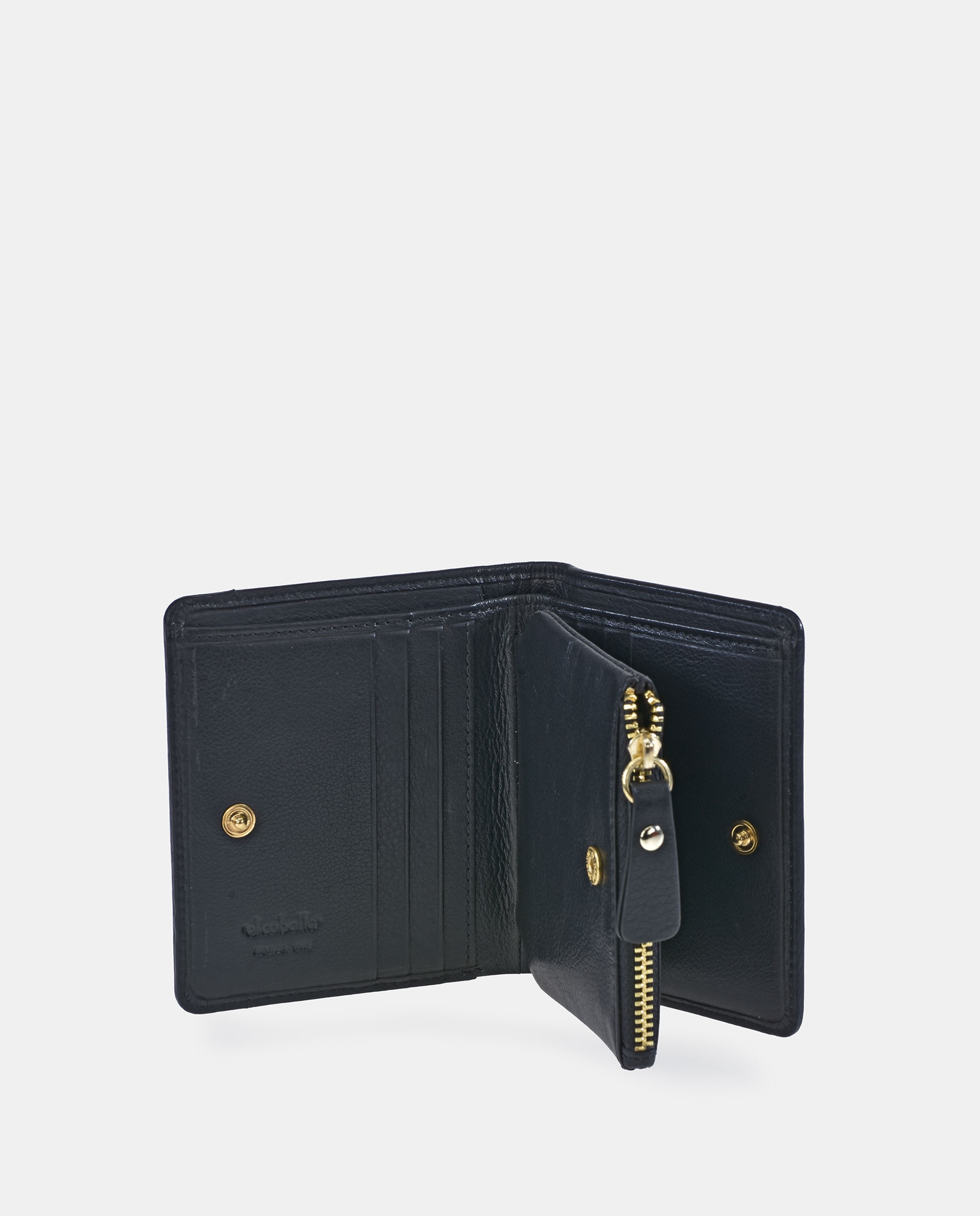 Porta-Moedas Compacto em Vaqueta e Lona com Secção para Notas - Cor de Tijolo Preto-3