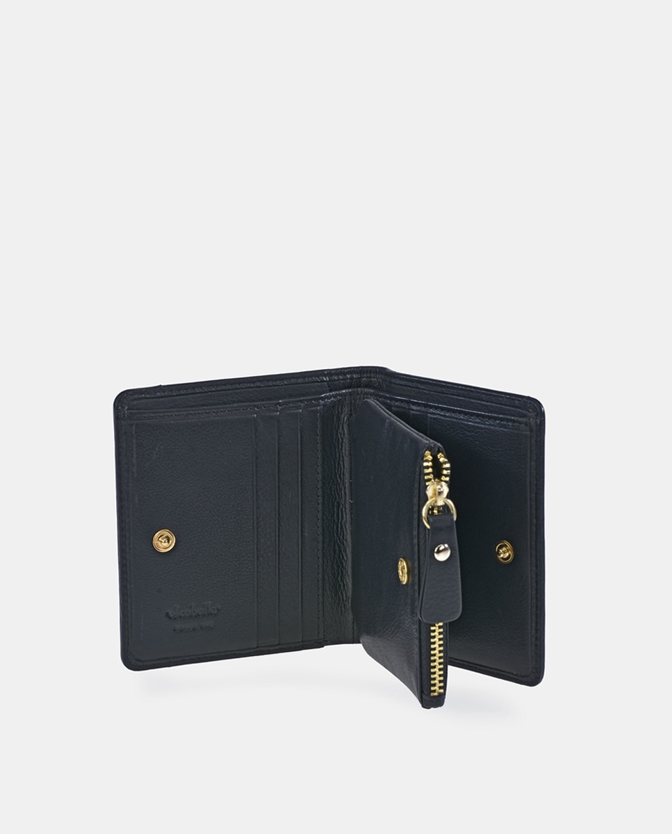 Porta-Moedas Compacto em Vaqueta e Lona com Secção para Notas - Cor de Tijolo Preto-7