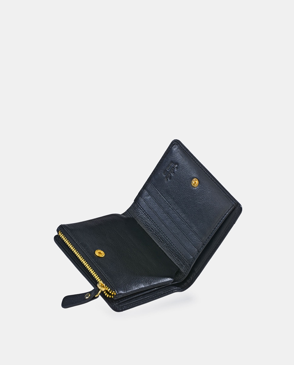Porta-Moedas Compacto em Vaqueta e Lona com Secção para Notas - Cor de Tijolo Preto-8