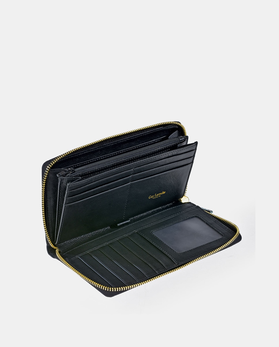 Porta-Moedas Grande em Pele Gravada com Secção para Notas e Fecho de Correr - Acqua Azul-claro-3