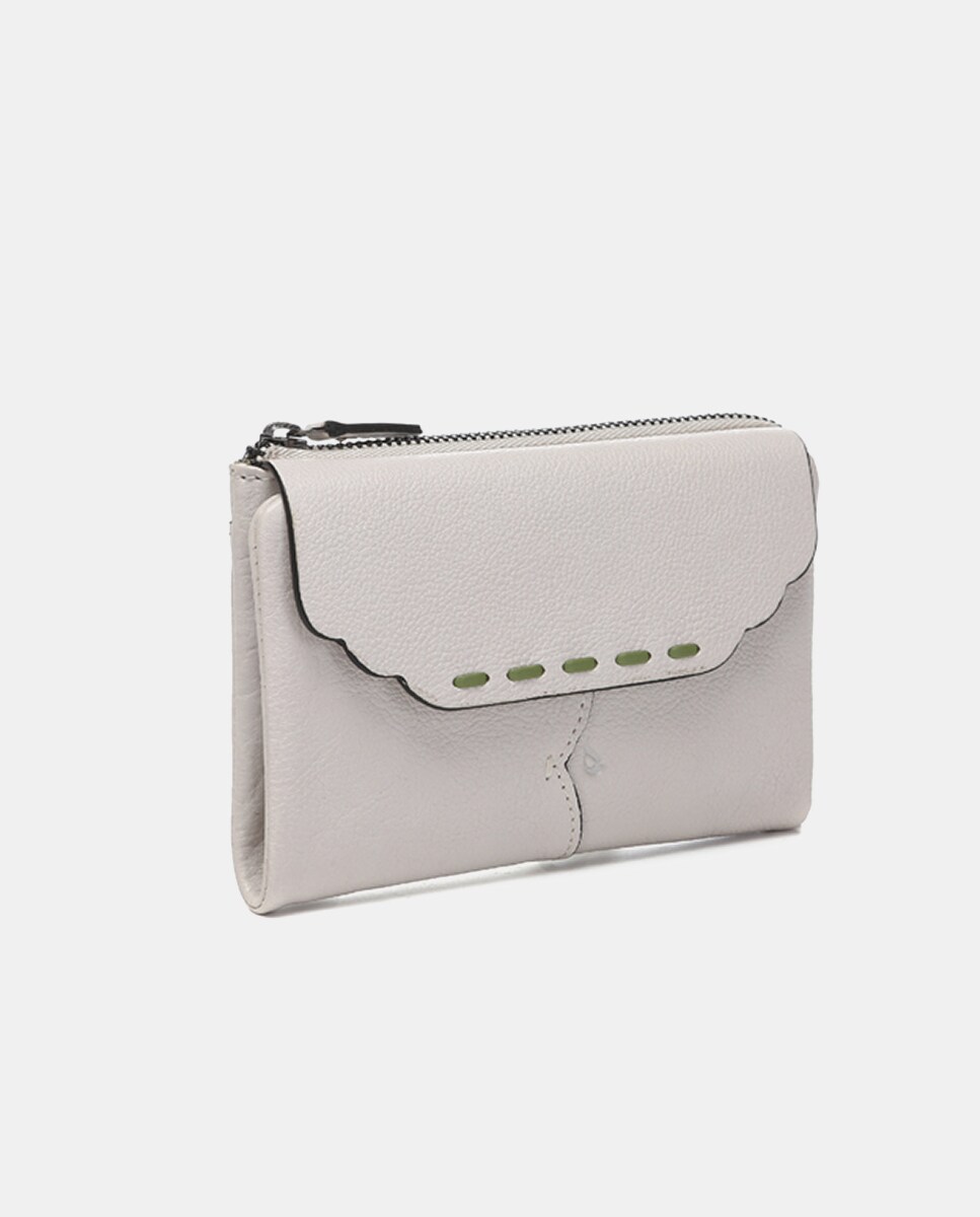 Carteira Média Oceans Diary em Pele com Aba - Bege Bege-3