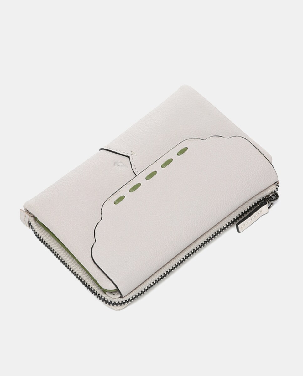 Carteira Média Oceans Diary em Pele com Aba - Bege Bege-4