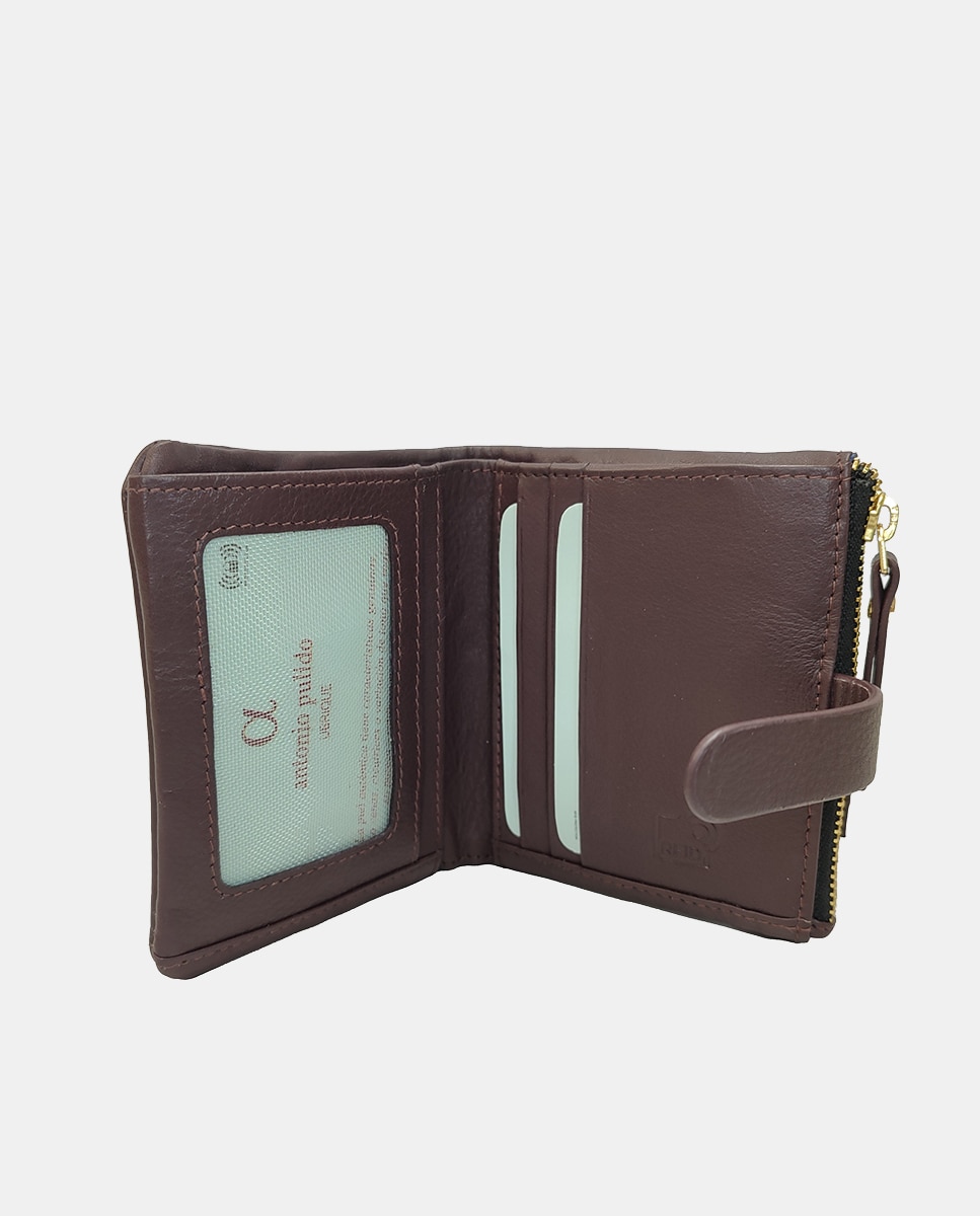 Carteira em Pele com Secção para Notas e Porta-Moedas Coleção Kayla - Hibisco Roxo-5