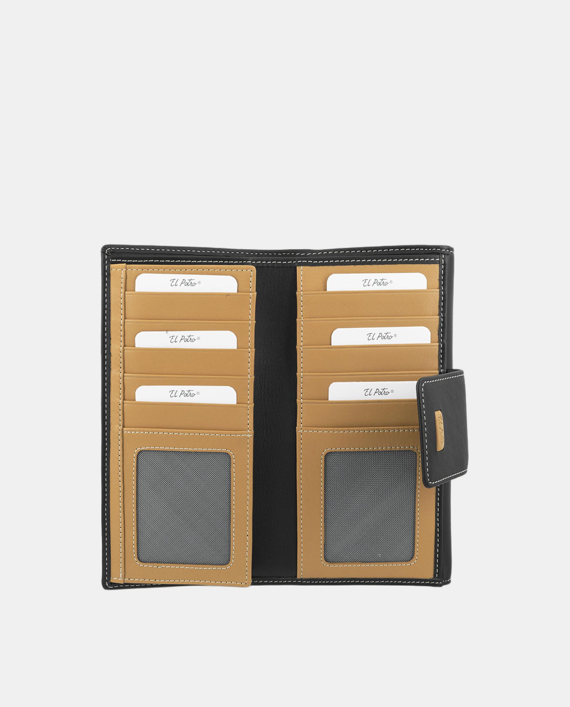 Billetero cartera de señora grande fabricado en piel vacuno - El Potro - Negro Negro-2