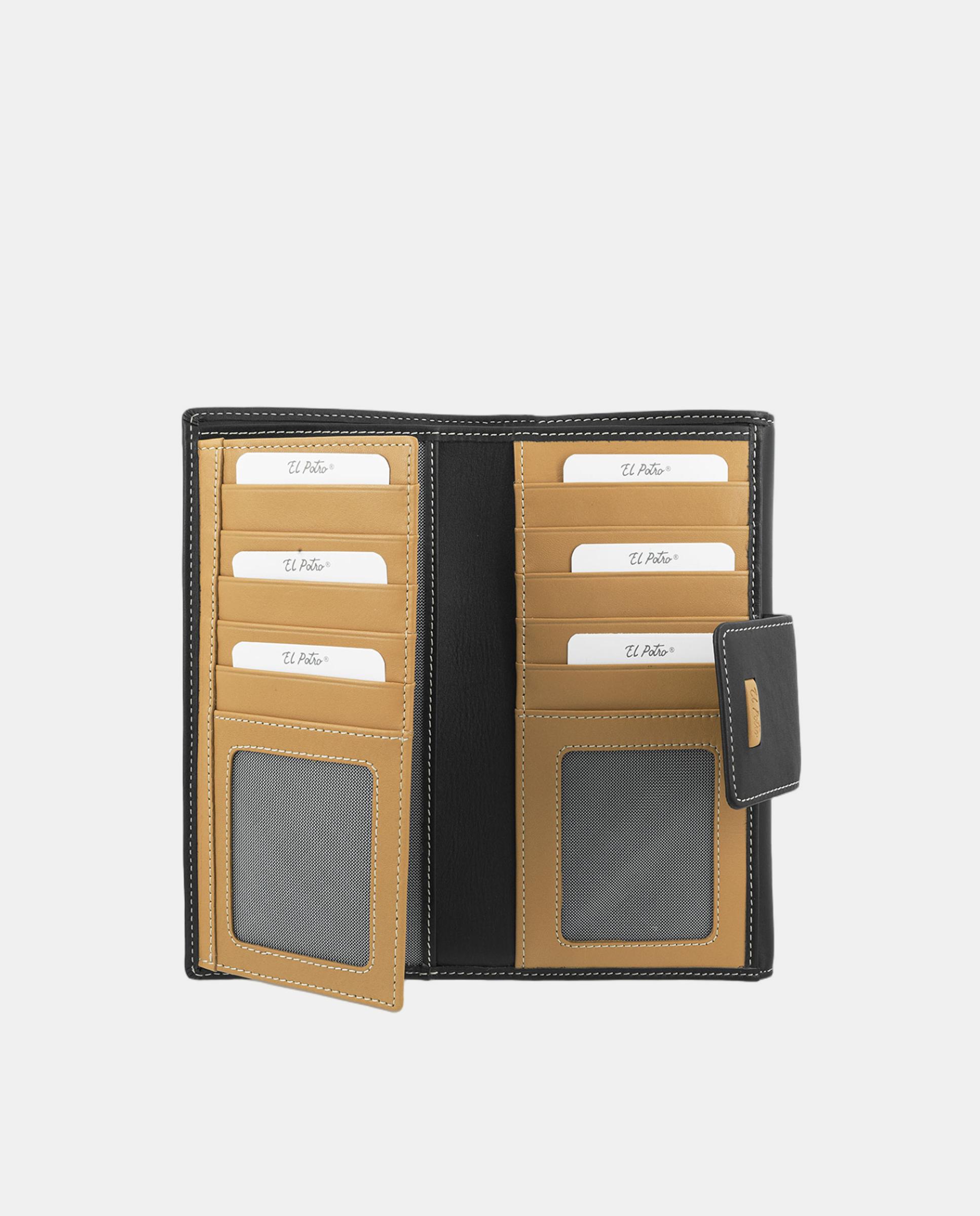 Billetero cartera de señora grande fabricado en piel vacuno - El Potro - Negro Negro-3