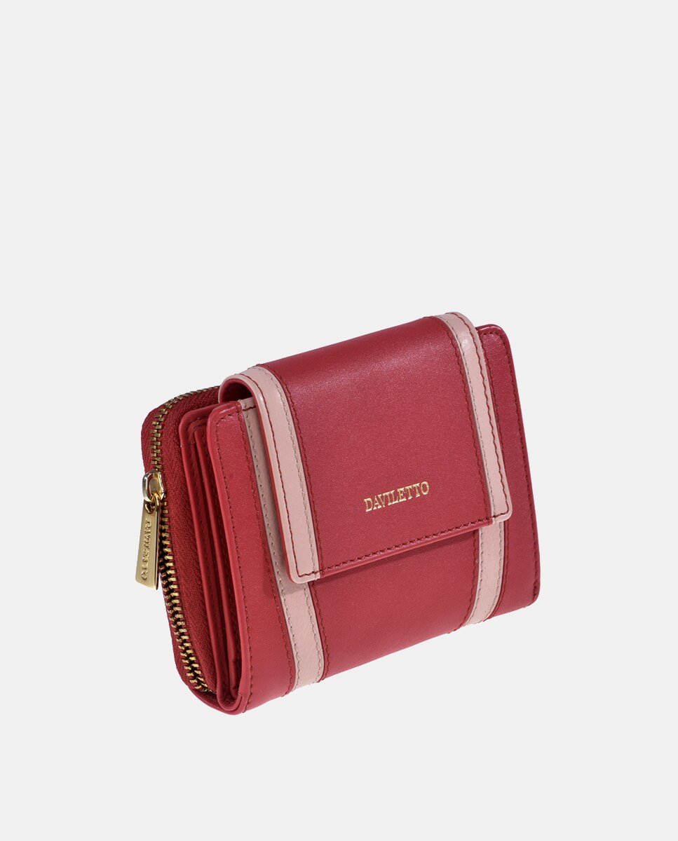 Porta-Moedas Médio em Pele com Secção para Notas e Fecho de Correr Rosa-2