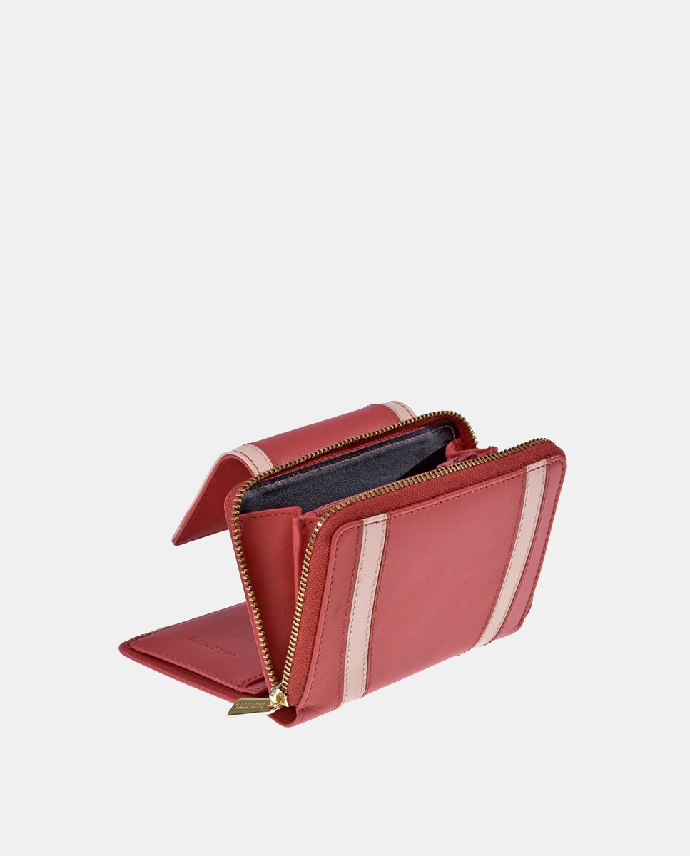Porta-Moedas Médio em Pele com Secção para Notas e Fecho de Correr Rosa-3