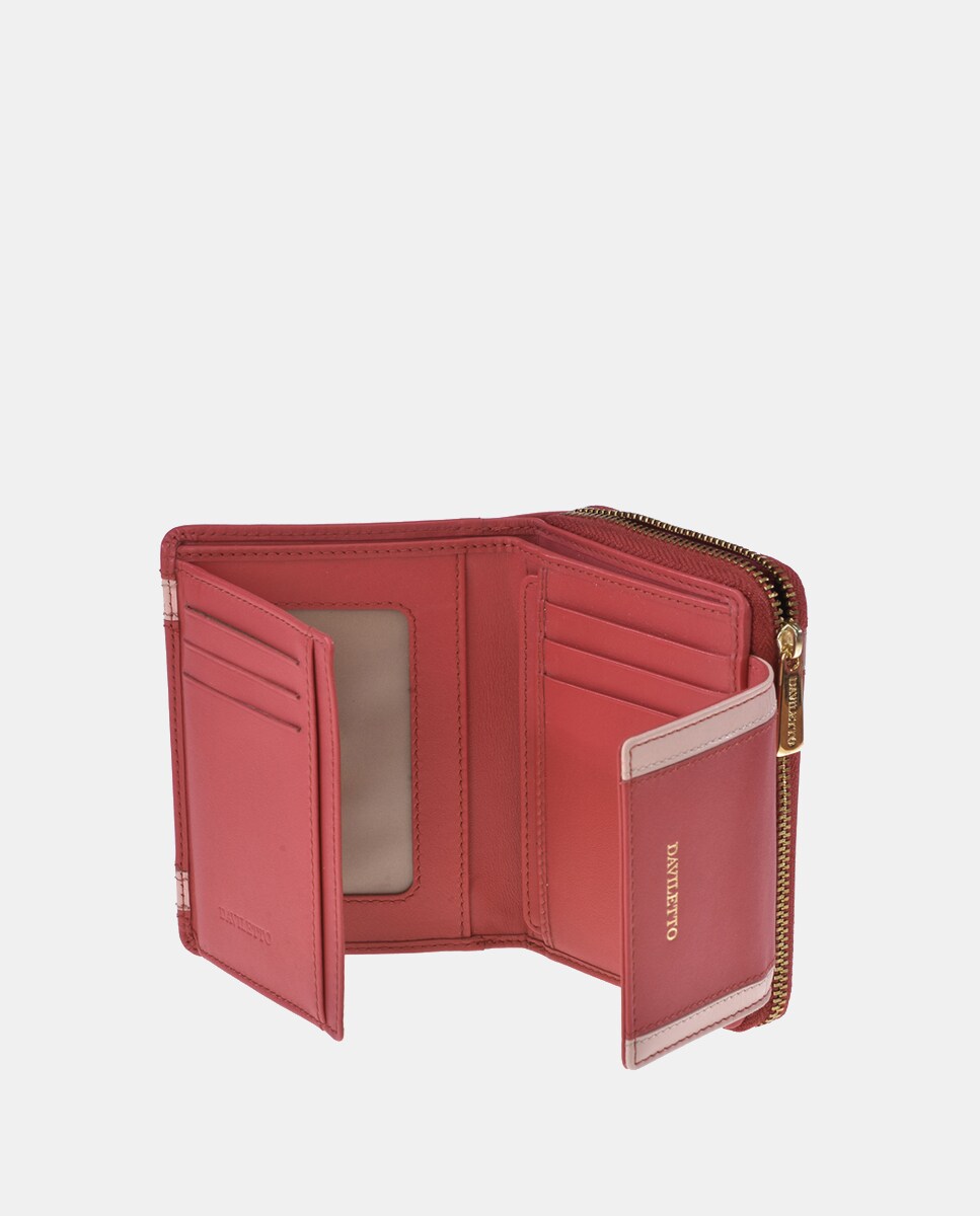 Porta-Moedas Médio em Pele com Secção para Notas e Fecho de Correr Rosa-4