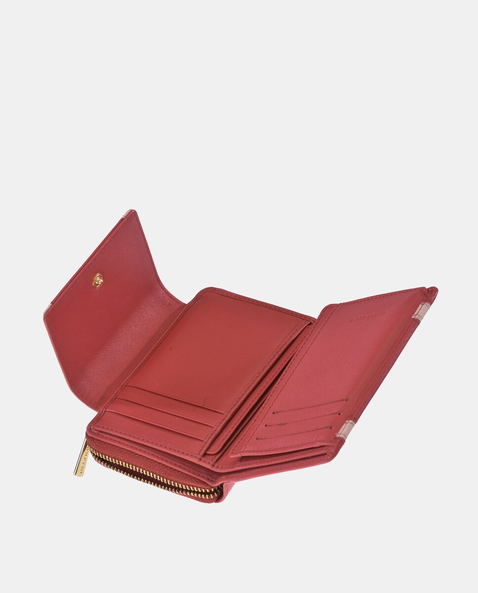 Porta-Moedas Médio em Pele com Secção para Notas e Fecho de Correr Rosa-5