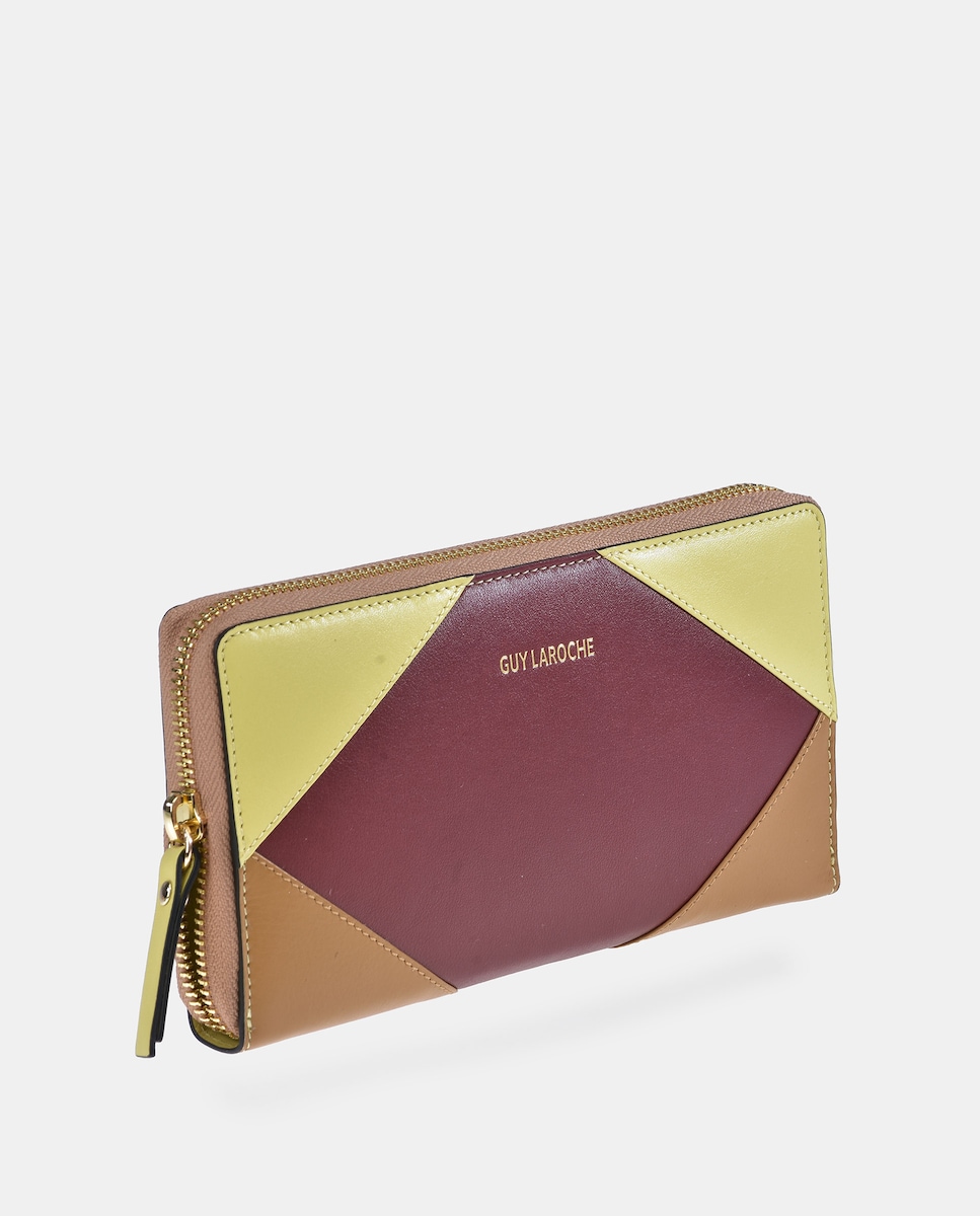 Carteira Grande com Patch e em Pele Castanho-claro-2