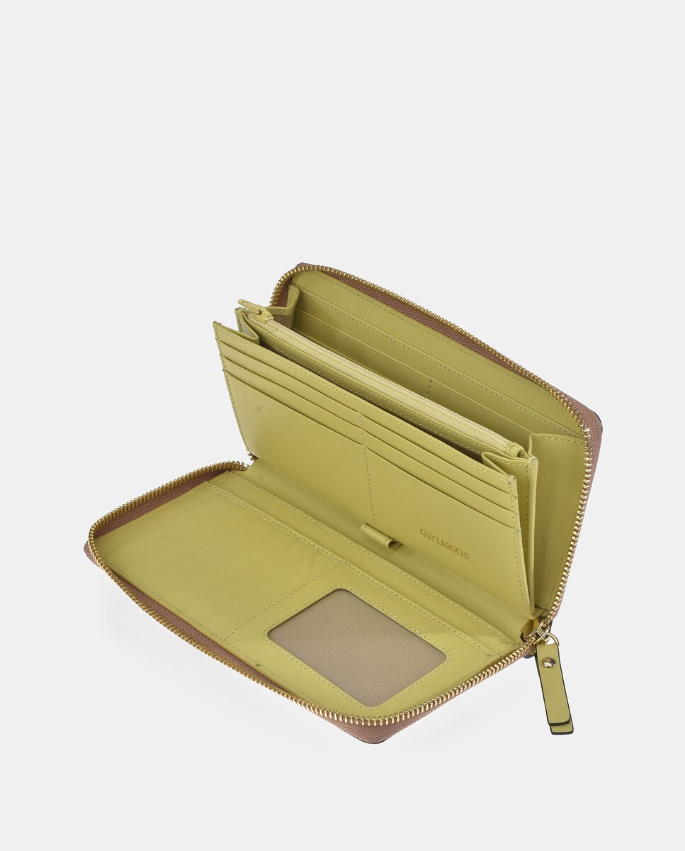 Carteira Grande com Patch e em Pele Castanho-claro-3