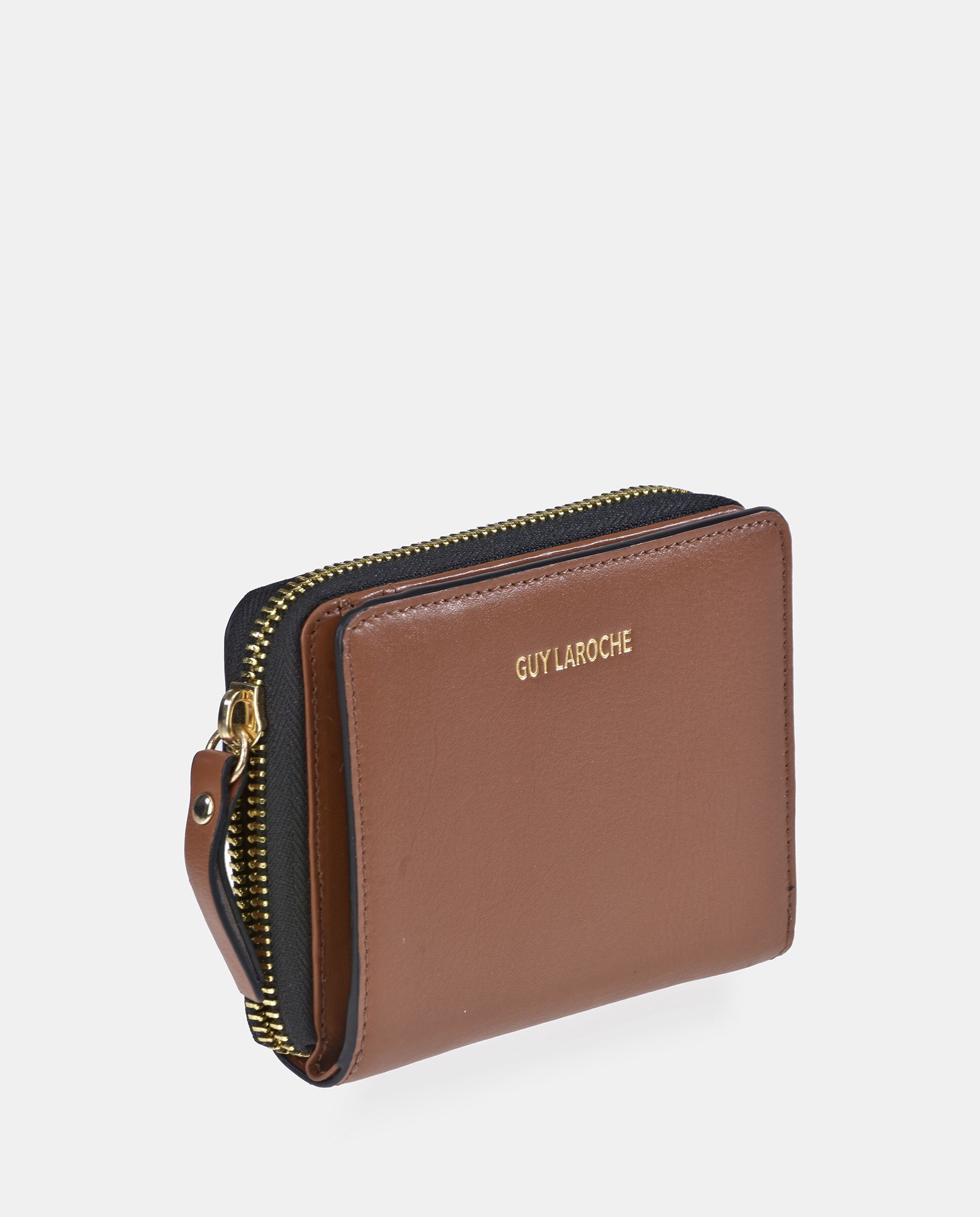 Porta-Moedas Médio com Fecho de Correr e em Pele Castanho-claro-3