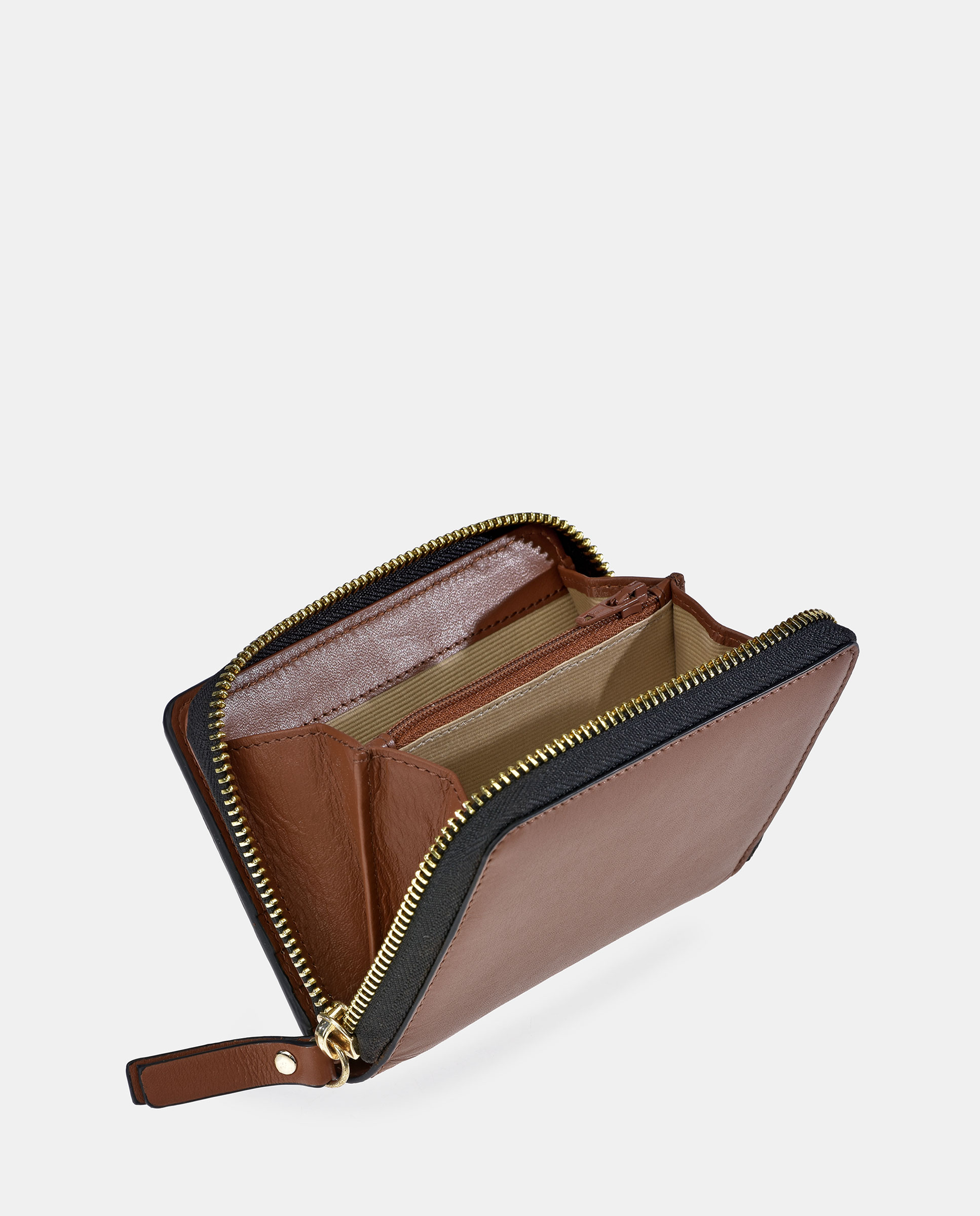 Porta-Moedas Médio com Fecho de Correr e em Pele Castanho-claro-4