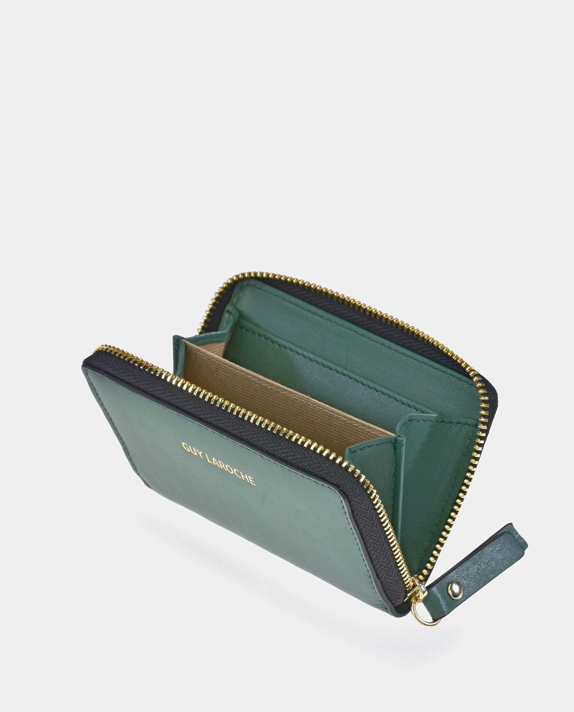 Porta-Moedas Pequeno em Pele com Fecho de Correr Verde-3
