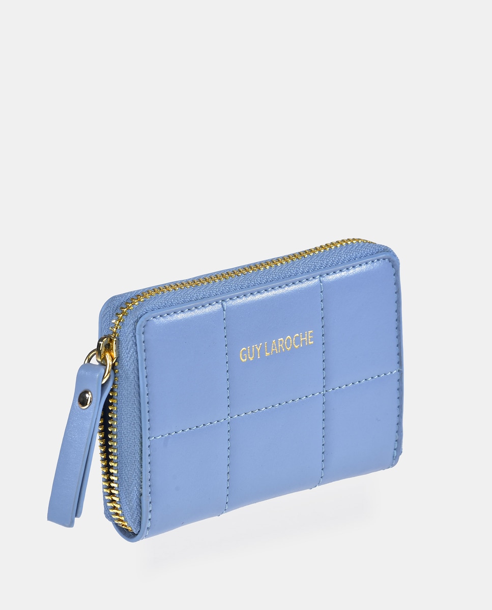 Porta-Moedas Pequeno em Pele com Fecho de Correr Azul-claro-2