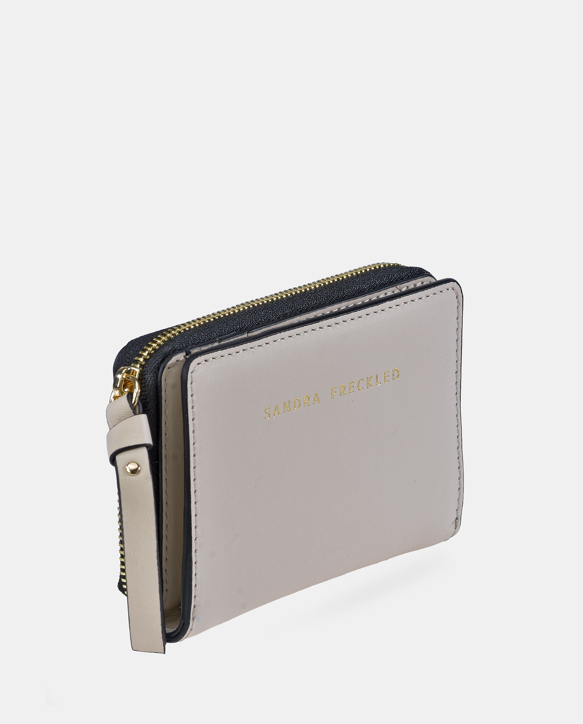 Porta-Moedas Pequeno em Pele Lisa com Fecho de Correr Branco-2