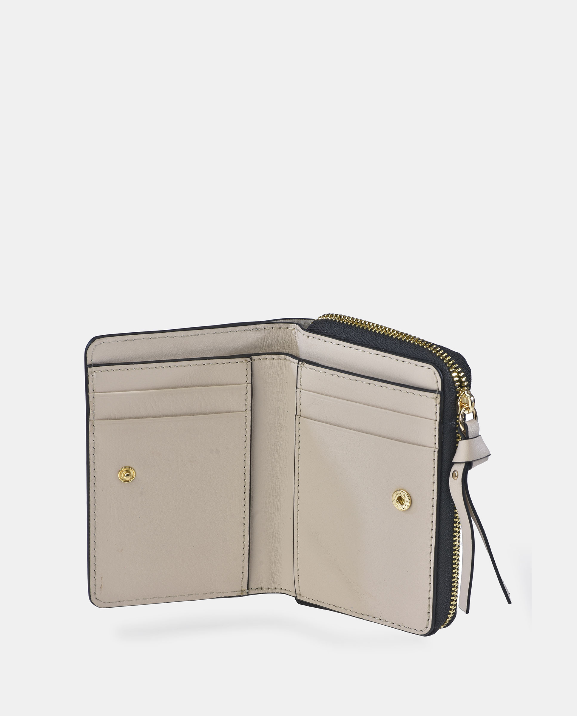 Porta-Moedas Pequeno em Pele Lisa com Fecho de Correr Branco-4
