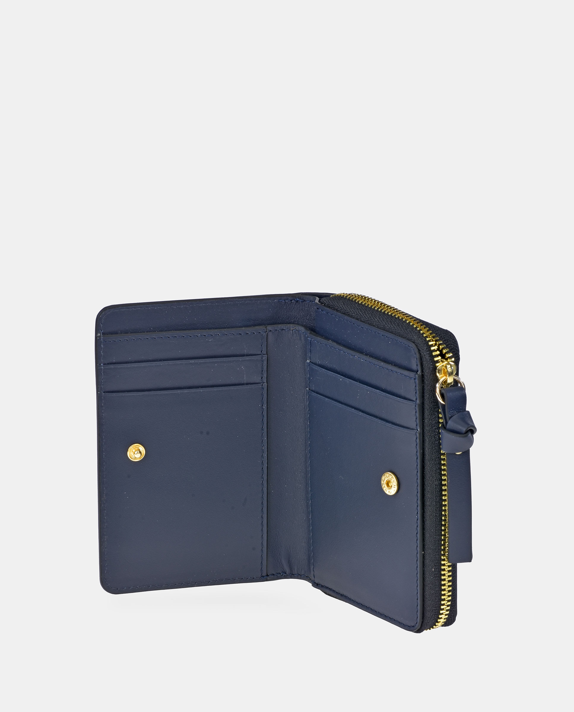 Porta-Moedas Pequeno em Pele Lisa com Fecho de Correr Azul-marinho-4