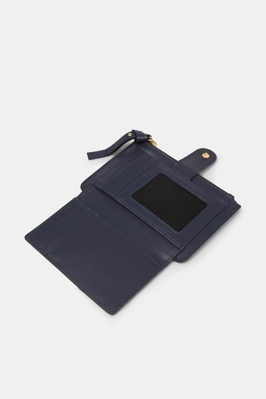 Porta-Moedas Pequeno em Pele Lisa com Fecho de Correr Azul-marinho-3