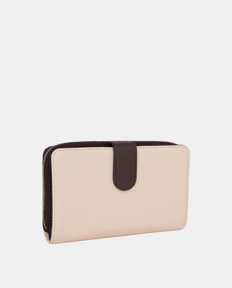 Carteira Média com Fecho de Correr Bege-2