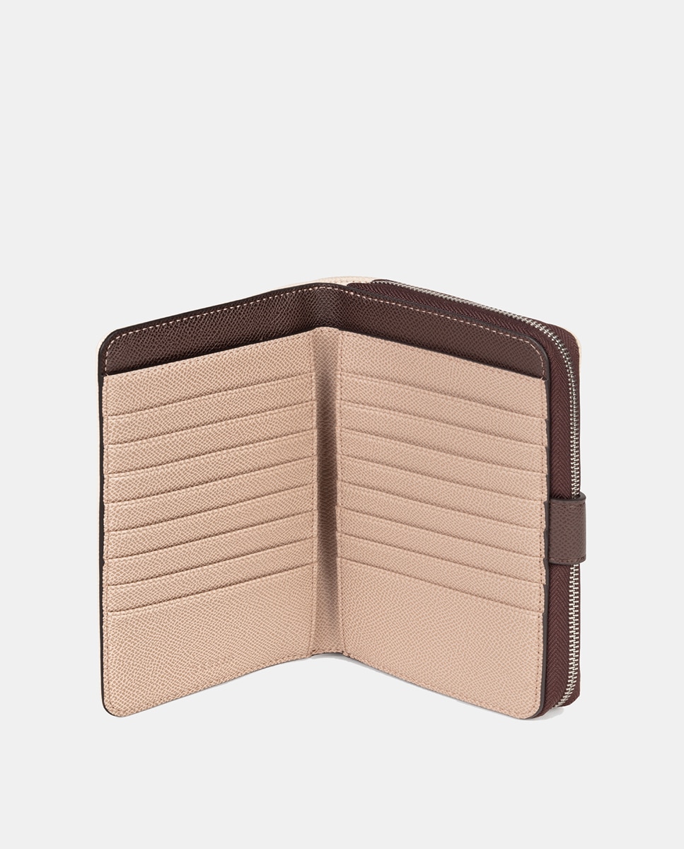 Carteira Média com Fecho de Correr Bege-3