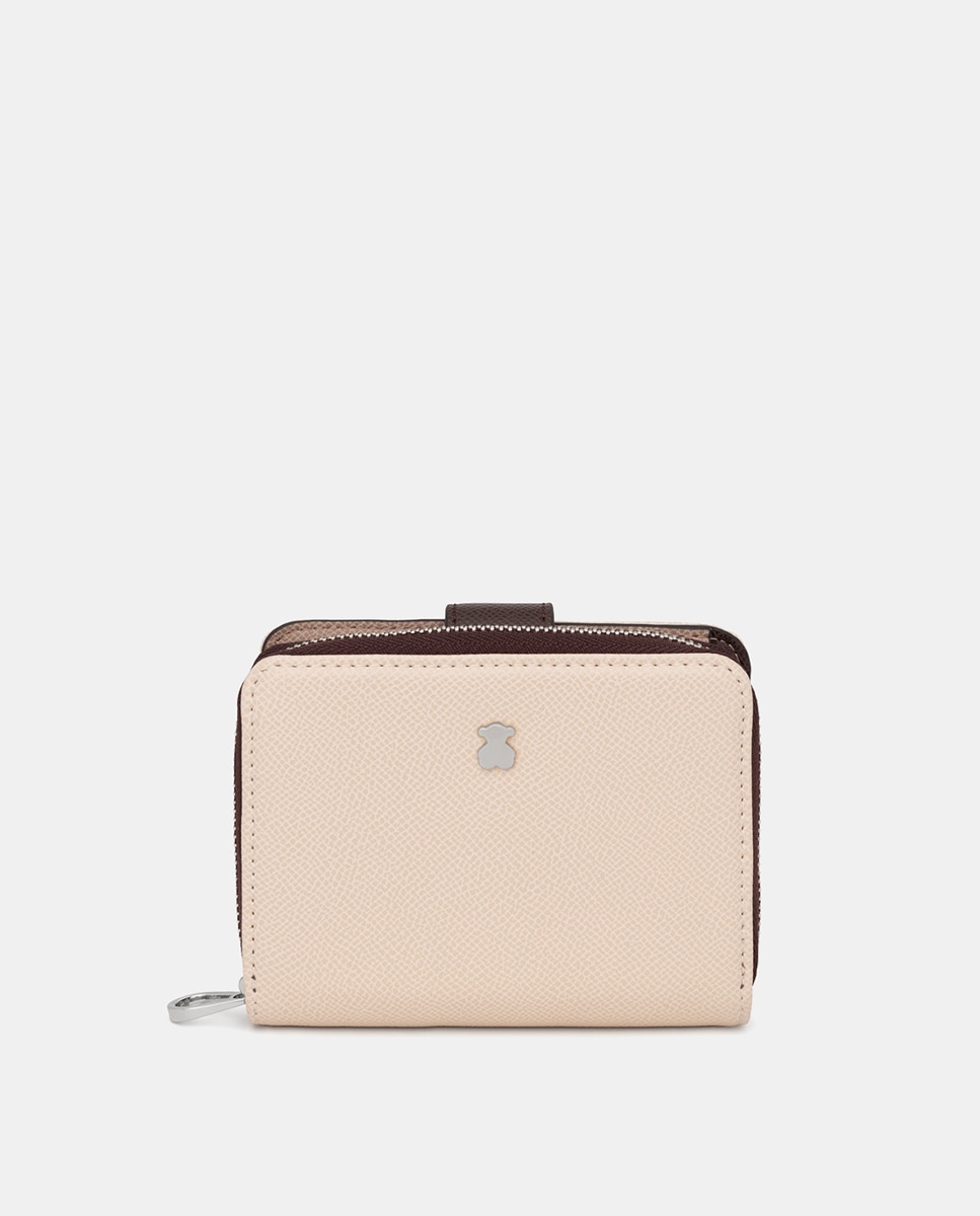 Carteira Pequena com Fecho de Correr Bege-1