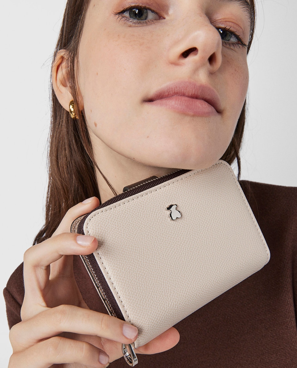 Carteira Pequena com Fecho de Correr Bege-2