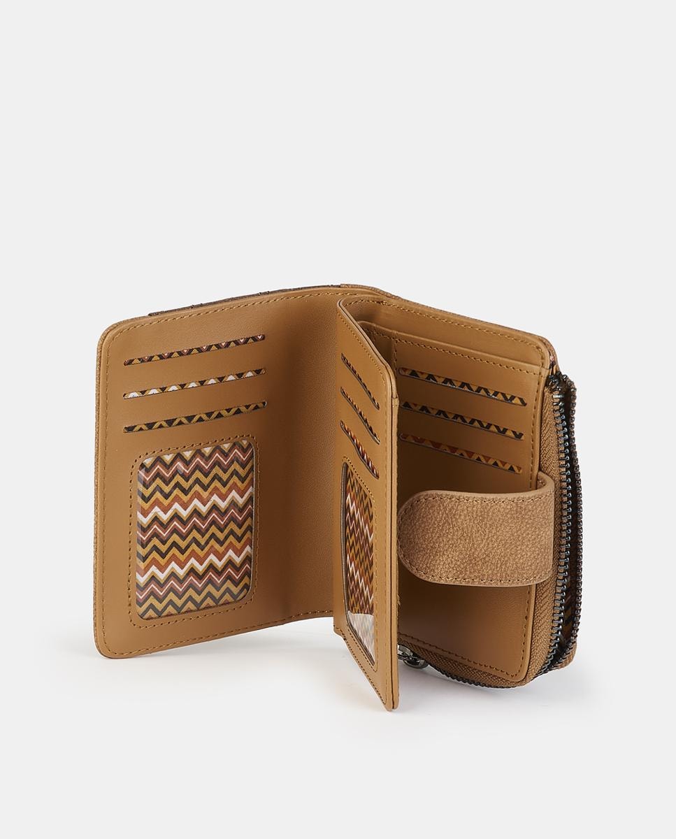 Carteira com Aba e Fecho de Correr Camel-3