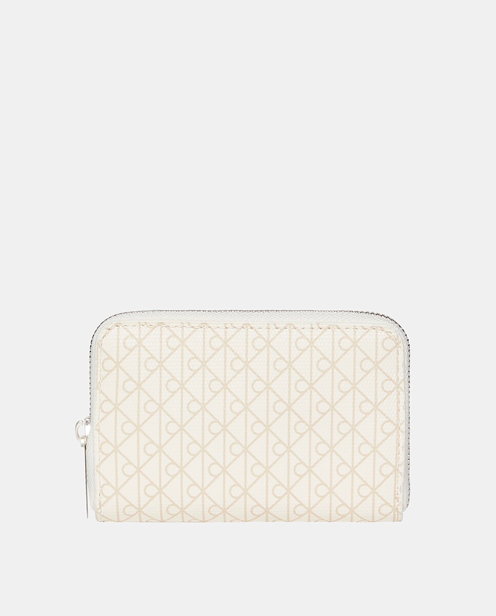 Carteira de Abertura Completa com Estampado de Monograma Branco-1