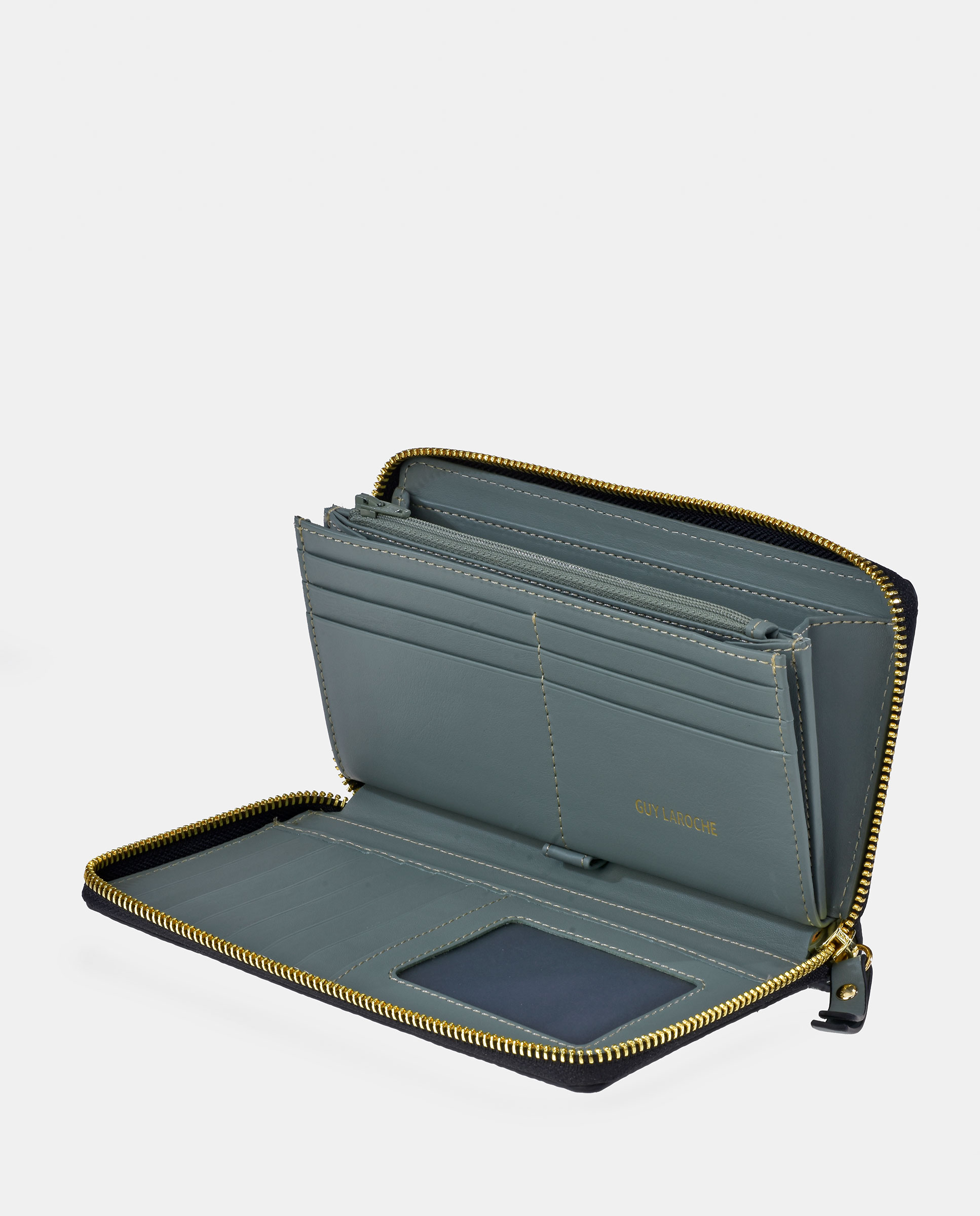 Porta-Moedas Grande em Pele Floater com Secção para Notas e Fecho de Correr Azul-claro-3
