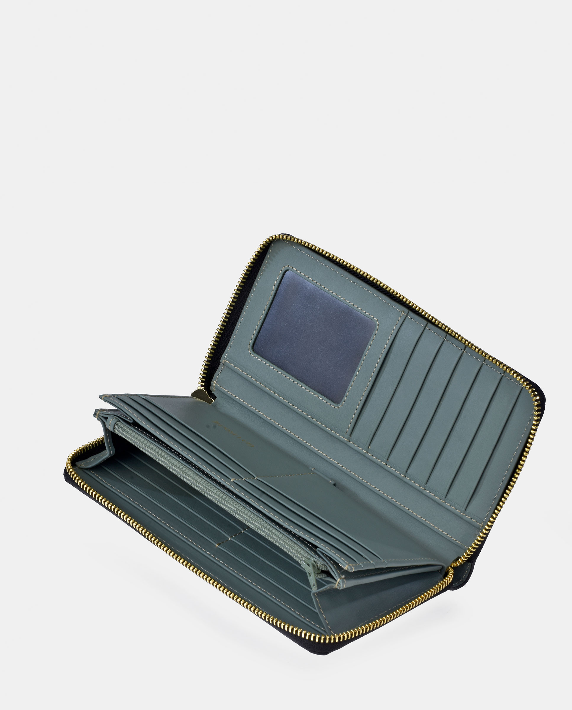 Porta-Moedas Grande em Pele Floater com Secção para Notas e Fecho de Correr Azul-claro-4