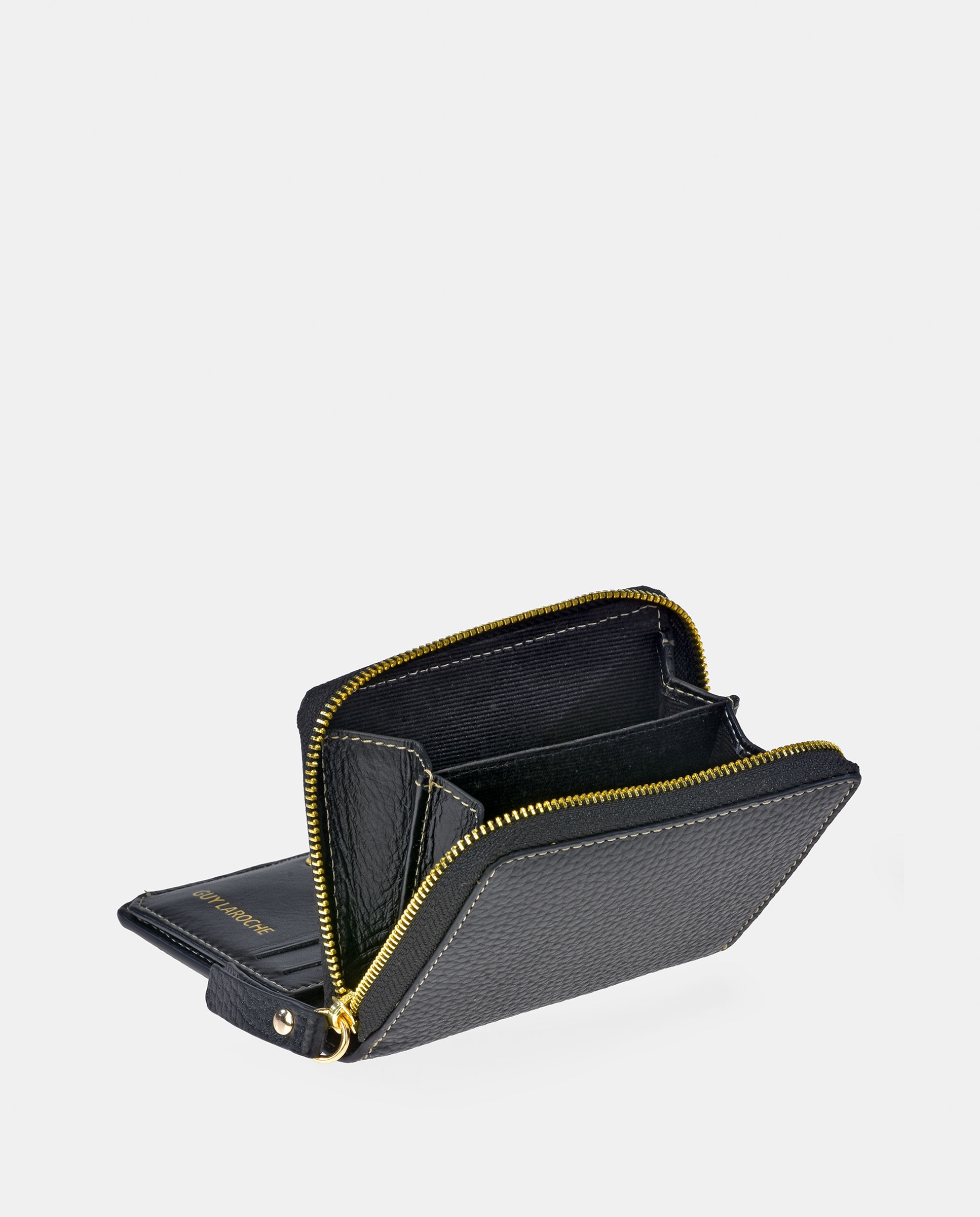 Porta-Moedas Pequeno em Pele Floater com Secção para Notas e Fecho de Correr Preto-3