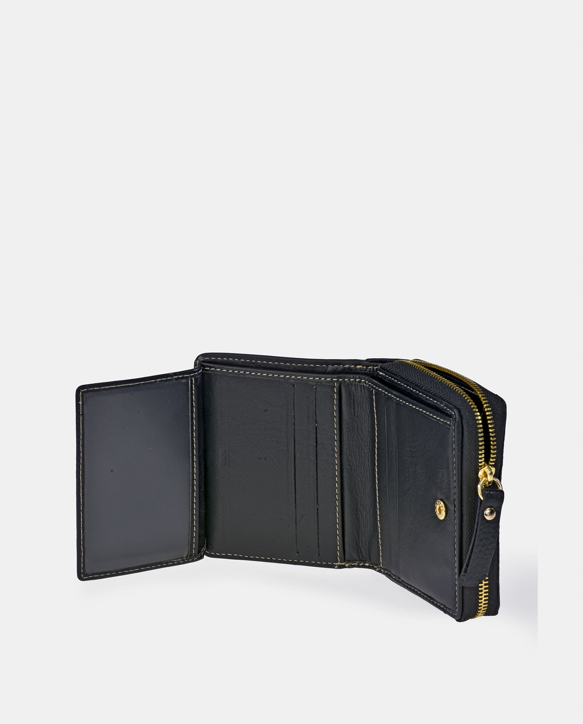 Porta-Moedas Pequeno em Pele Floater com Secção para Notas e Fecho de Correr Preto-4
