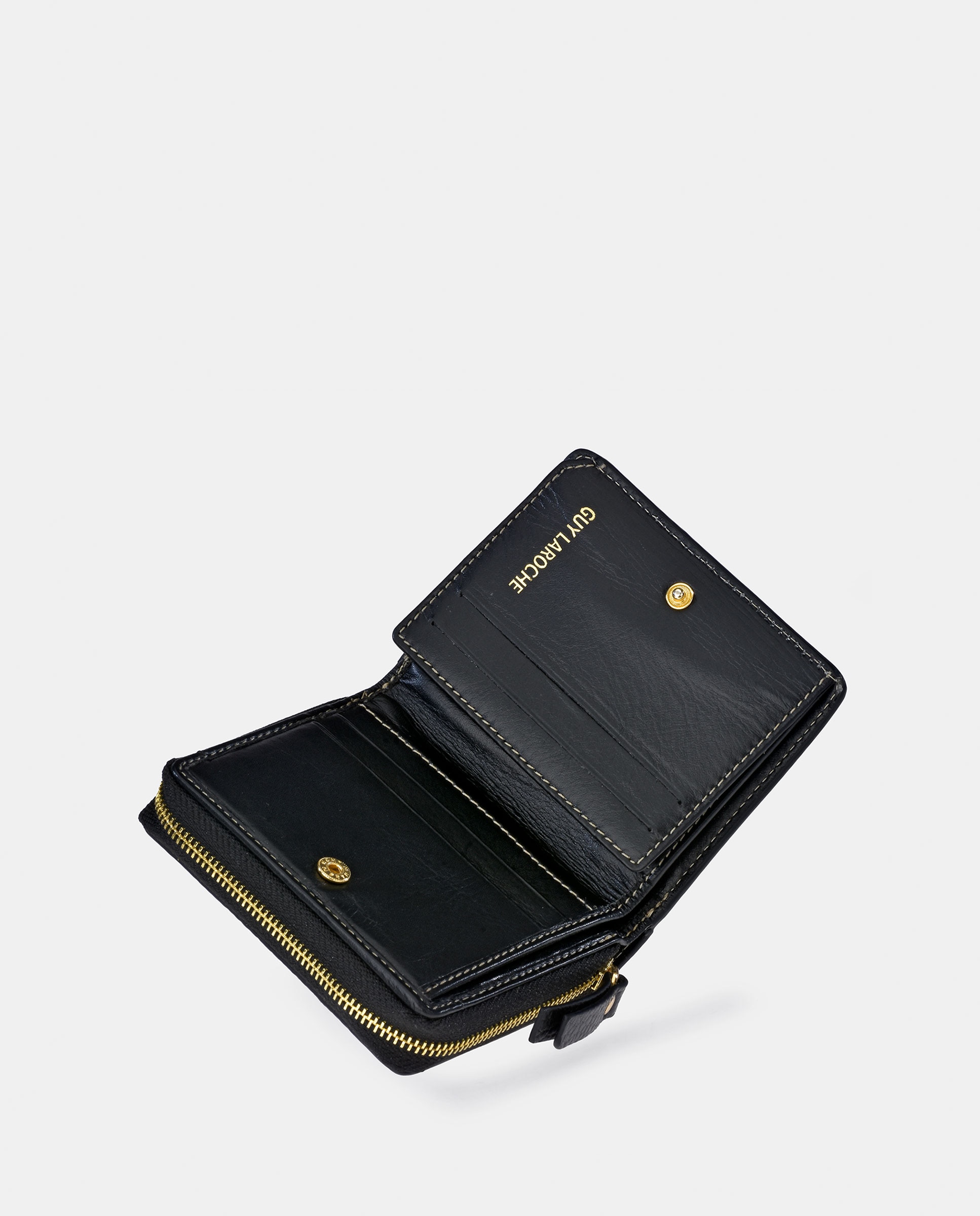 Porta-Moedas Pequeno em Pele Floater com Secção para Notas e Fecho de Correr Preto-5