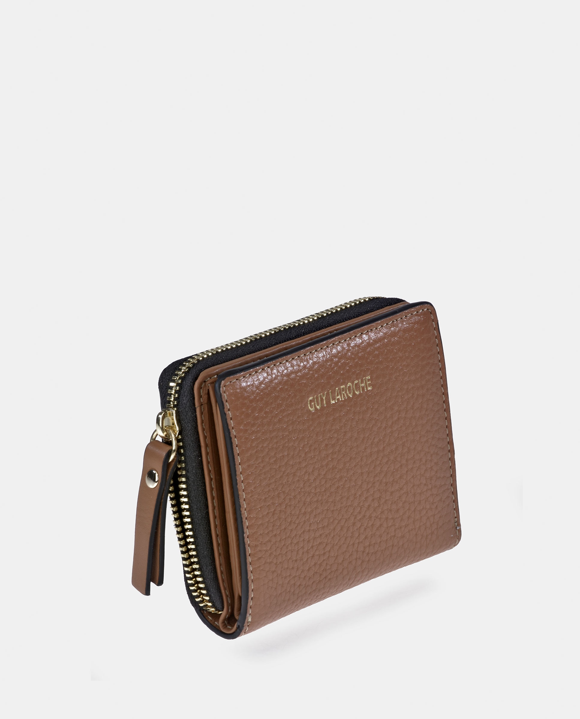 Porta-Moedas Pequeno em Pele Floater com Secção para Notas e Fecho de Correr Camel-2