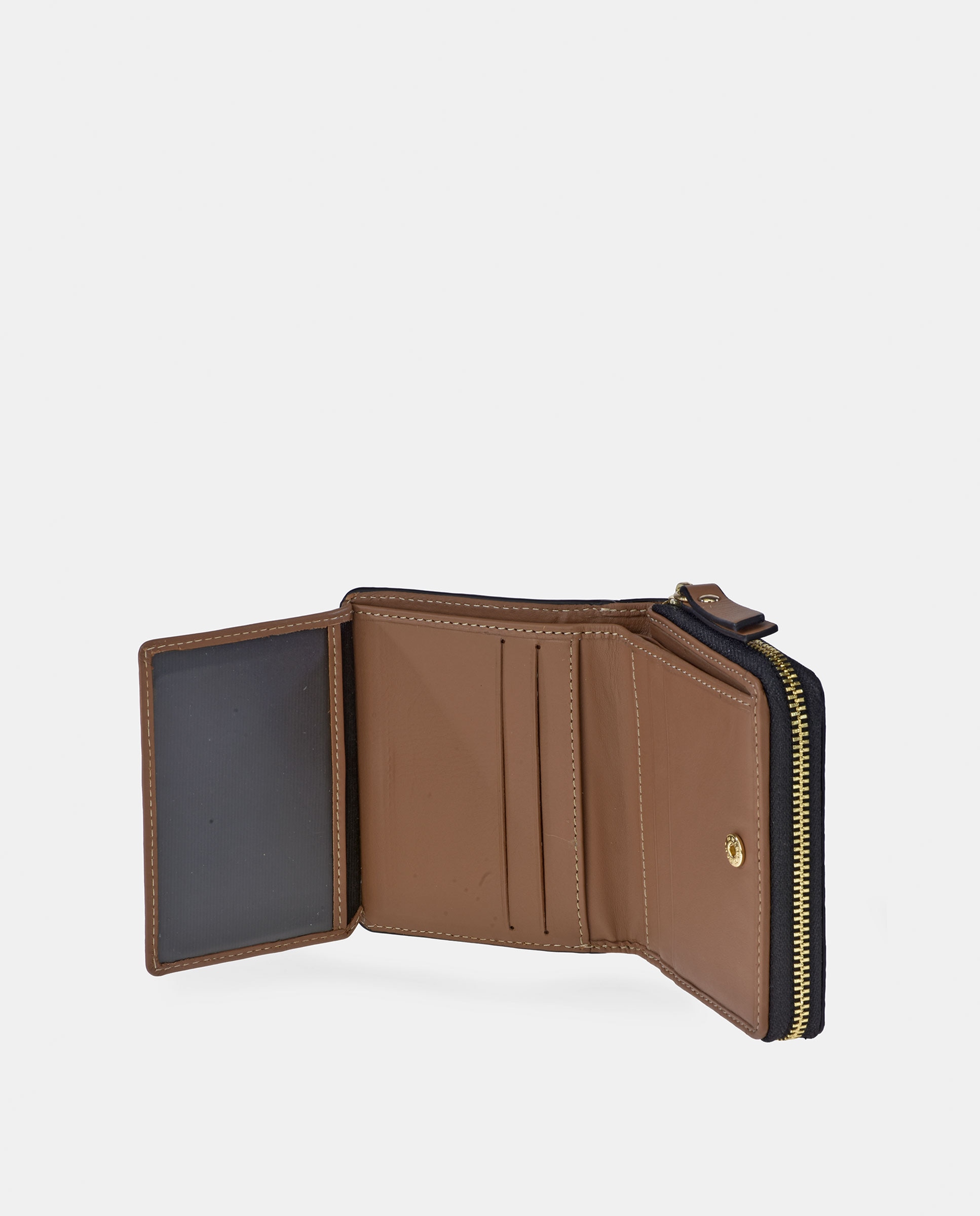 Porta-Moedas Pequeno em Pele Floater com Secção para Notas e Fecho de Correr Camel-4