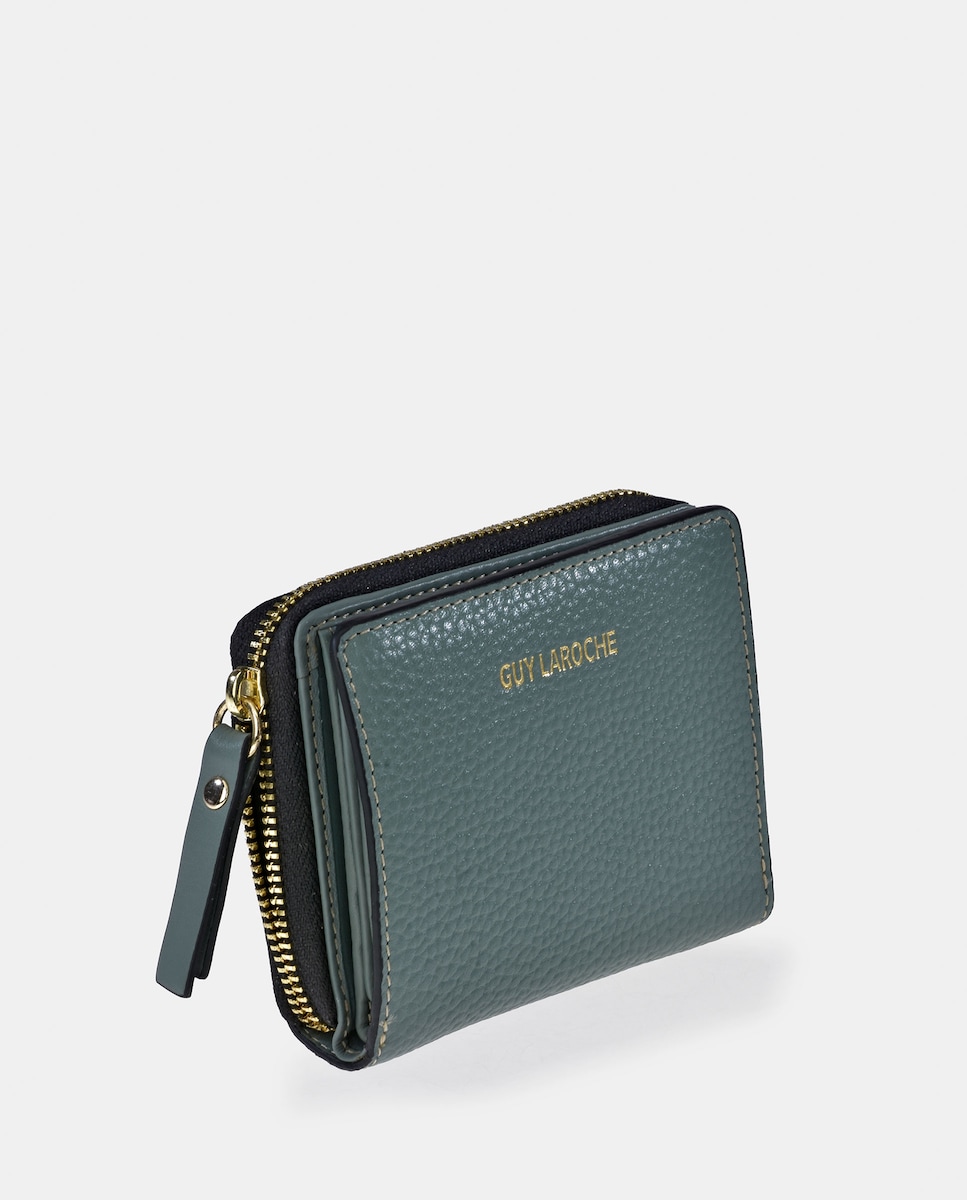 Porta-Moedas Pequeno em Pele Floater com Secção para Notas e Fecho de Correr Azul-claro-2