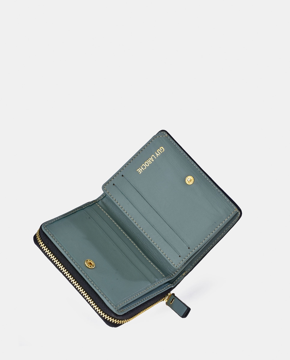 Porta-Moedas Pequeno em Pele Floater com Secção para Notas e Fecho de Correr Azul-claro-5