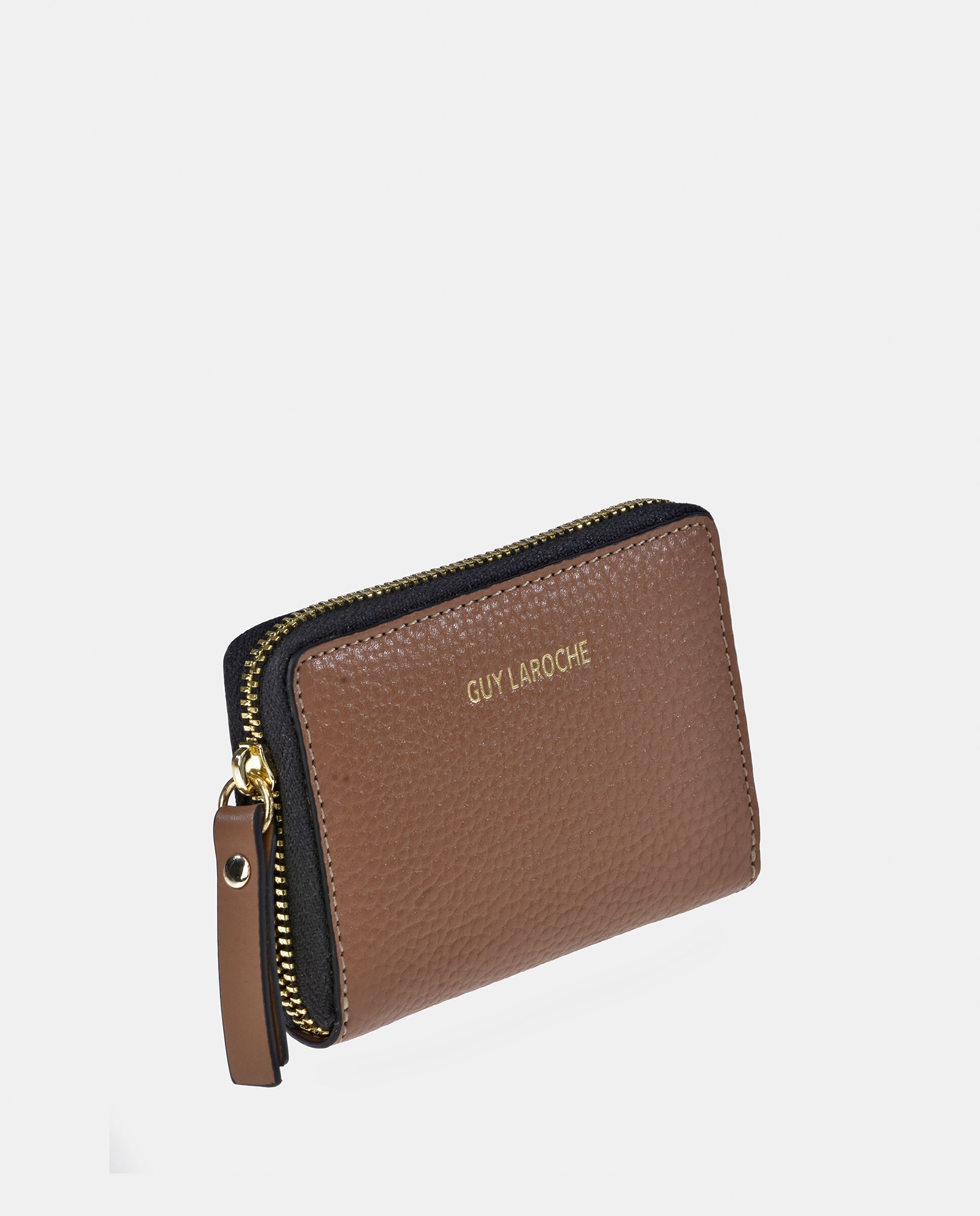 Porta-Moedas Pequeno em Pele Floater com Fecho de Correr Camel-2