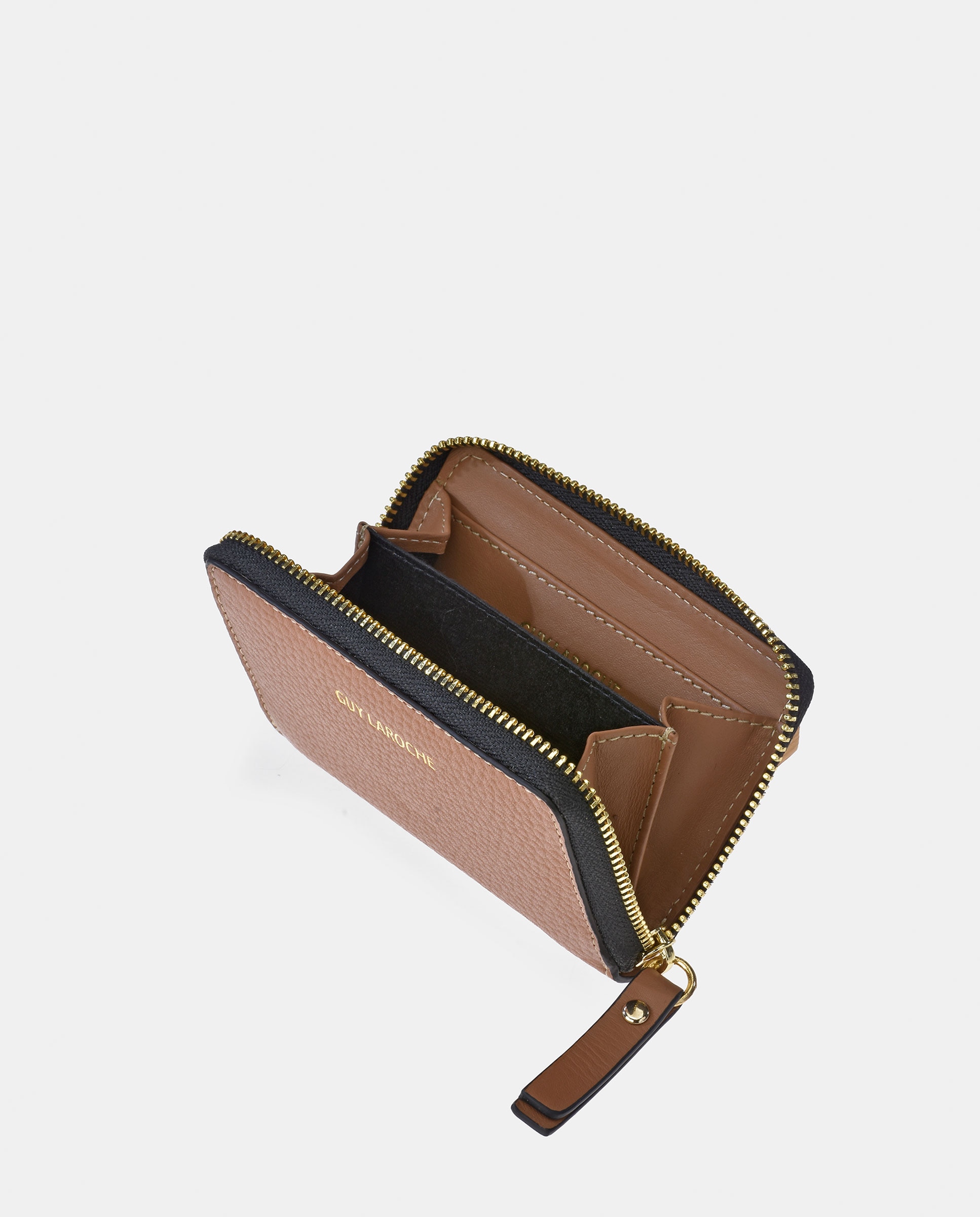 Porta-Moedas Pequeno em Pele Floater com Fecho de Correr Camel-3