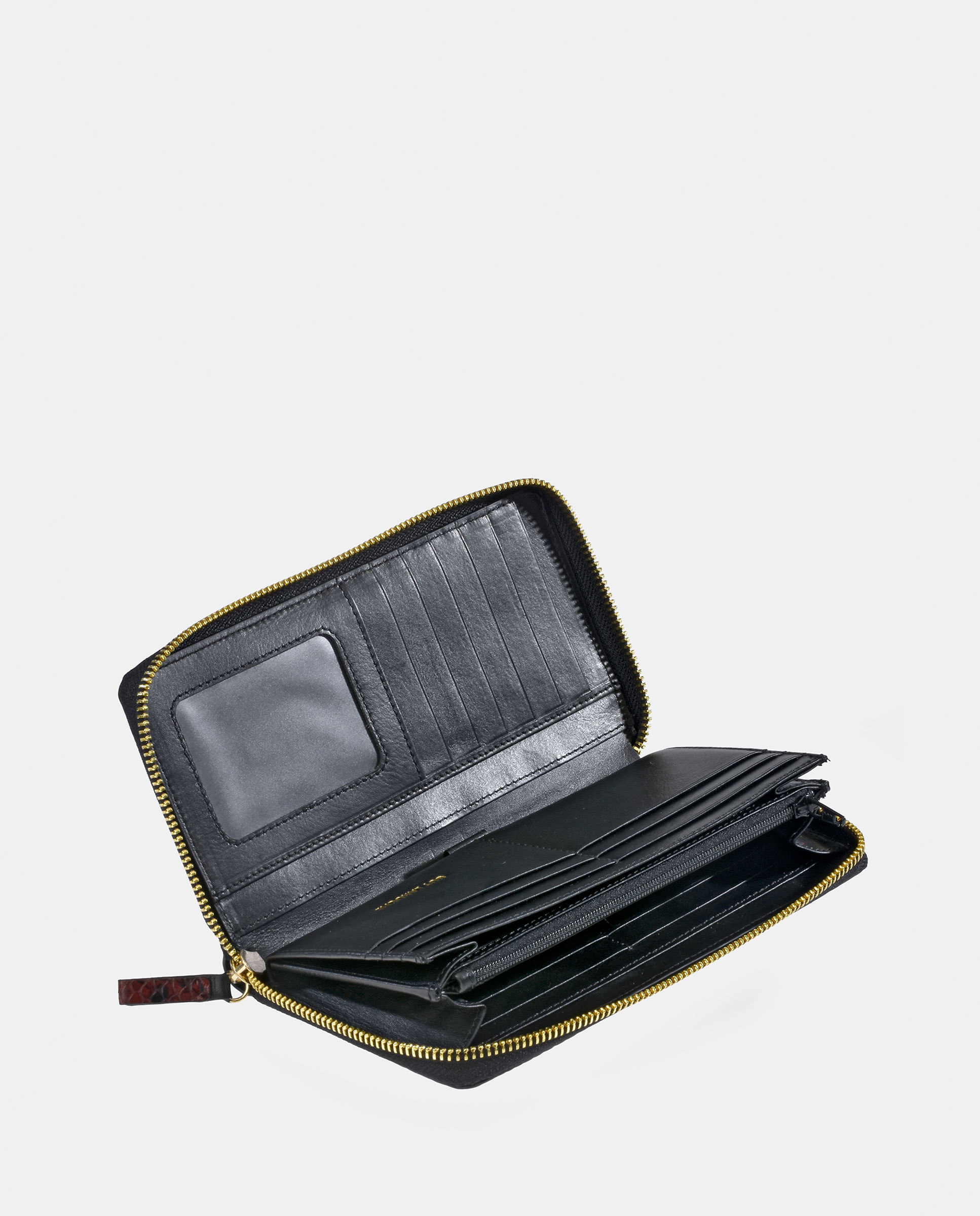 Porta-Moedas Grande em Pele Gravada com Secção para Notas e Fecho de Correr - Acqua Bordeaux-4
