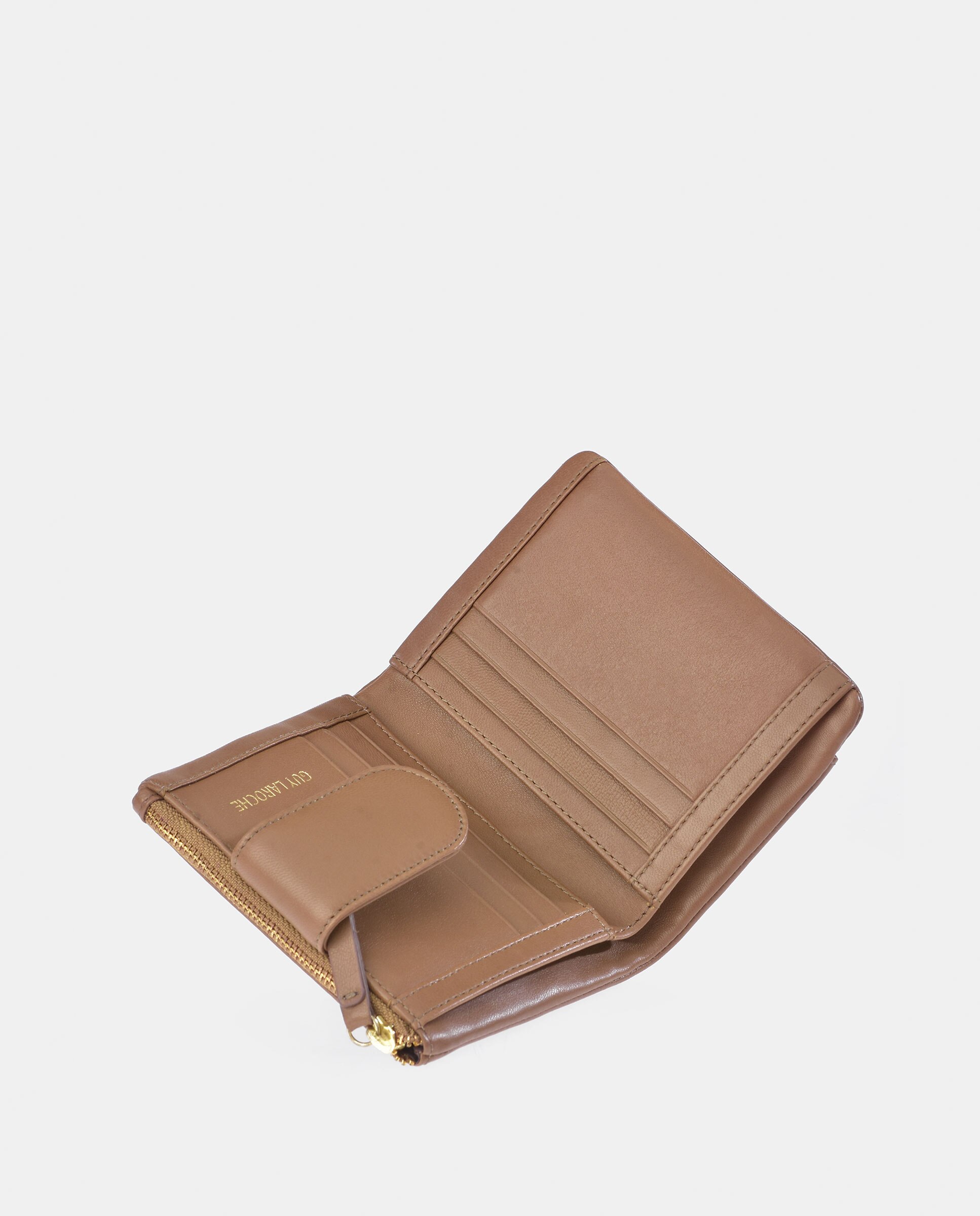 Porta-Moedas em Pele Sedalina com Secção para Notas e Fecho de Correr Camel-4