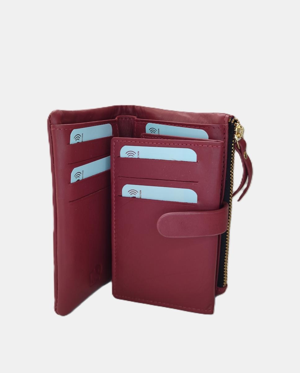 Carteira em Pele com Secção para Notas e Porta-Moedas Coleção Kayla Bordeaux-5